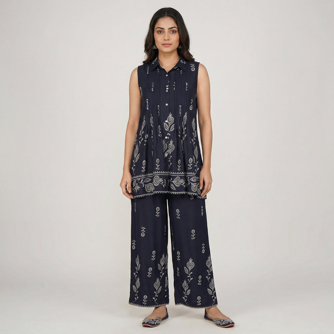 Printed Shirt Collar Tunic