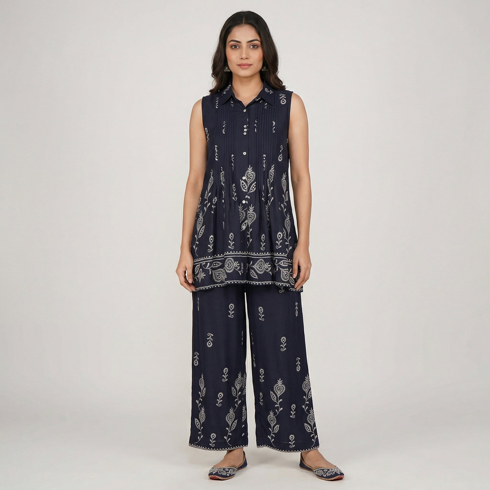 Printed Shirt Collar Tunic