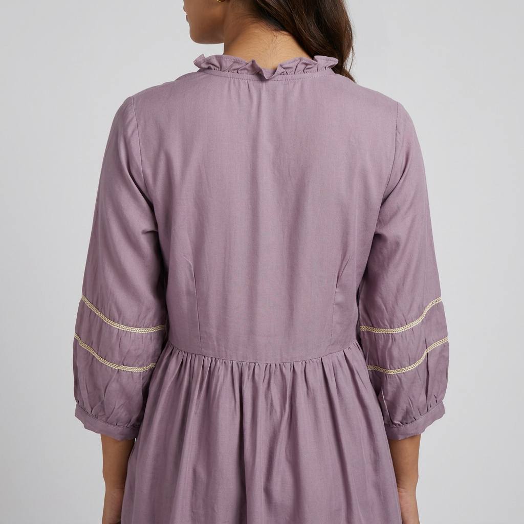 Embroidered W-Cut Tie-Up Neck Tunic