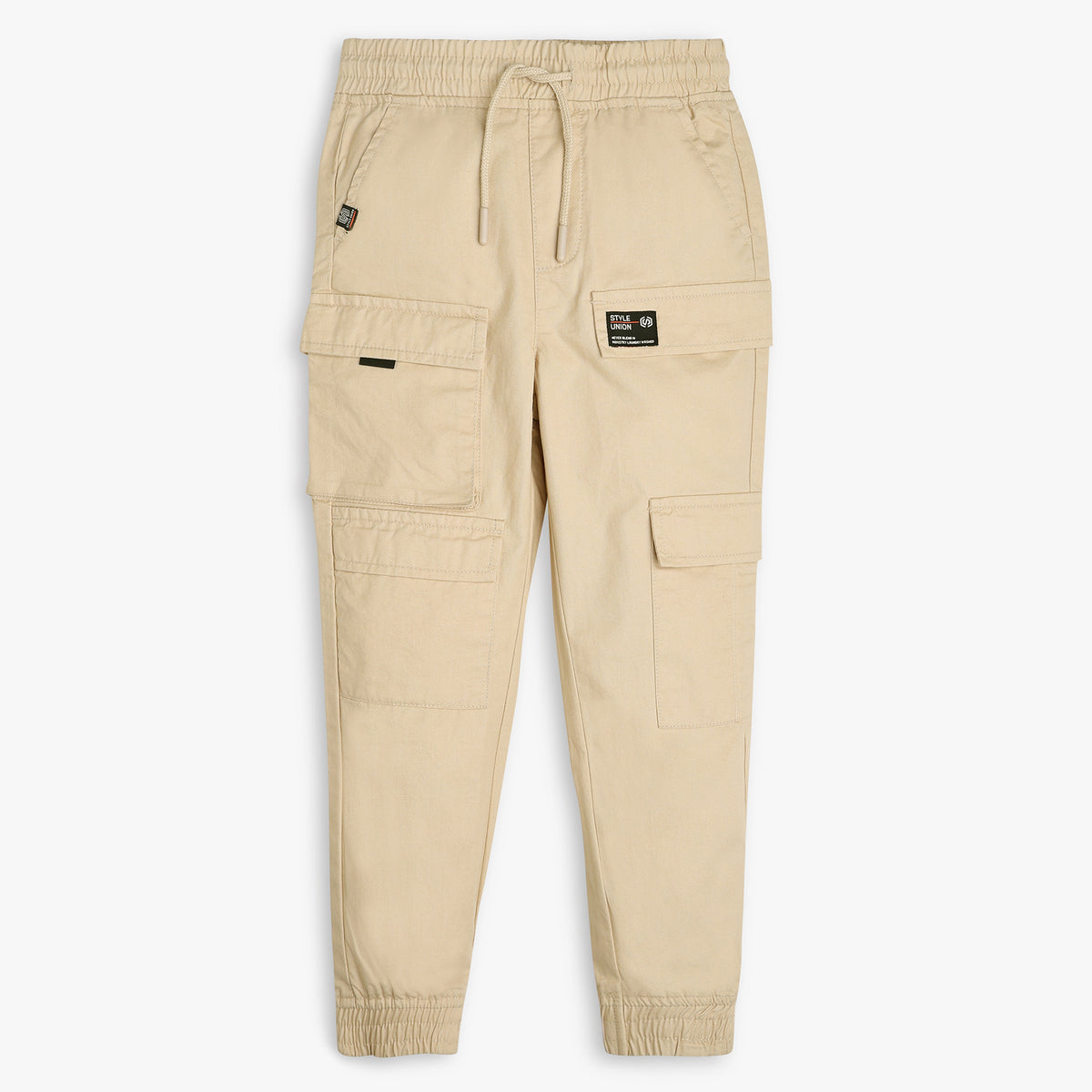 Boys Regular Fit Solid Mid Rise Cargos