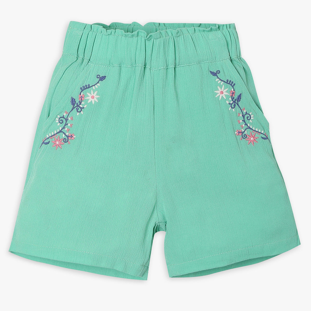 Girls Relaxed Fit Embroidered Mid Rise Shorts