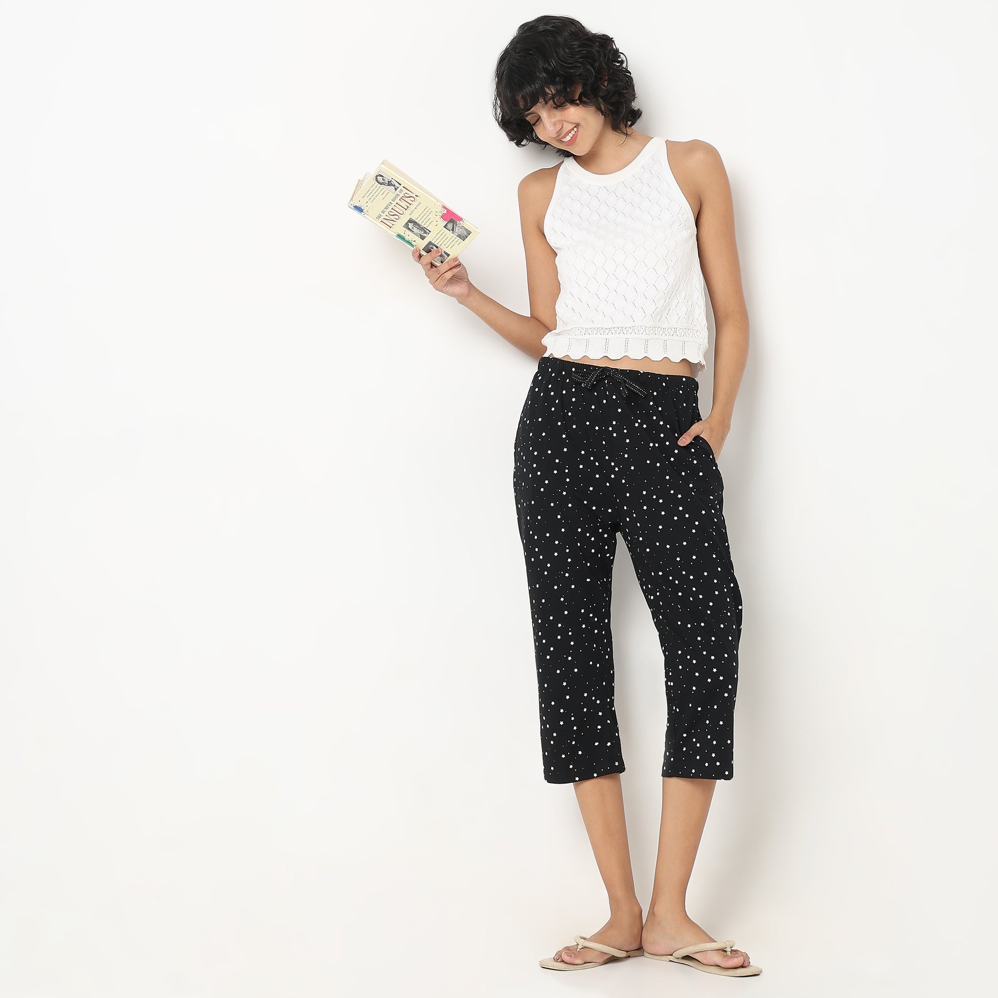 Regular Fit Printed Mid Rise Capris