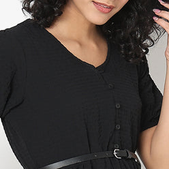 Flare Fit Structured Round Neck Dress