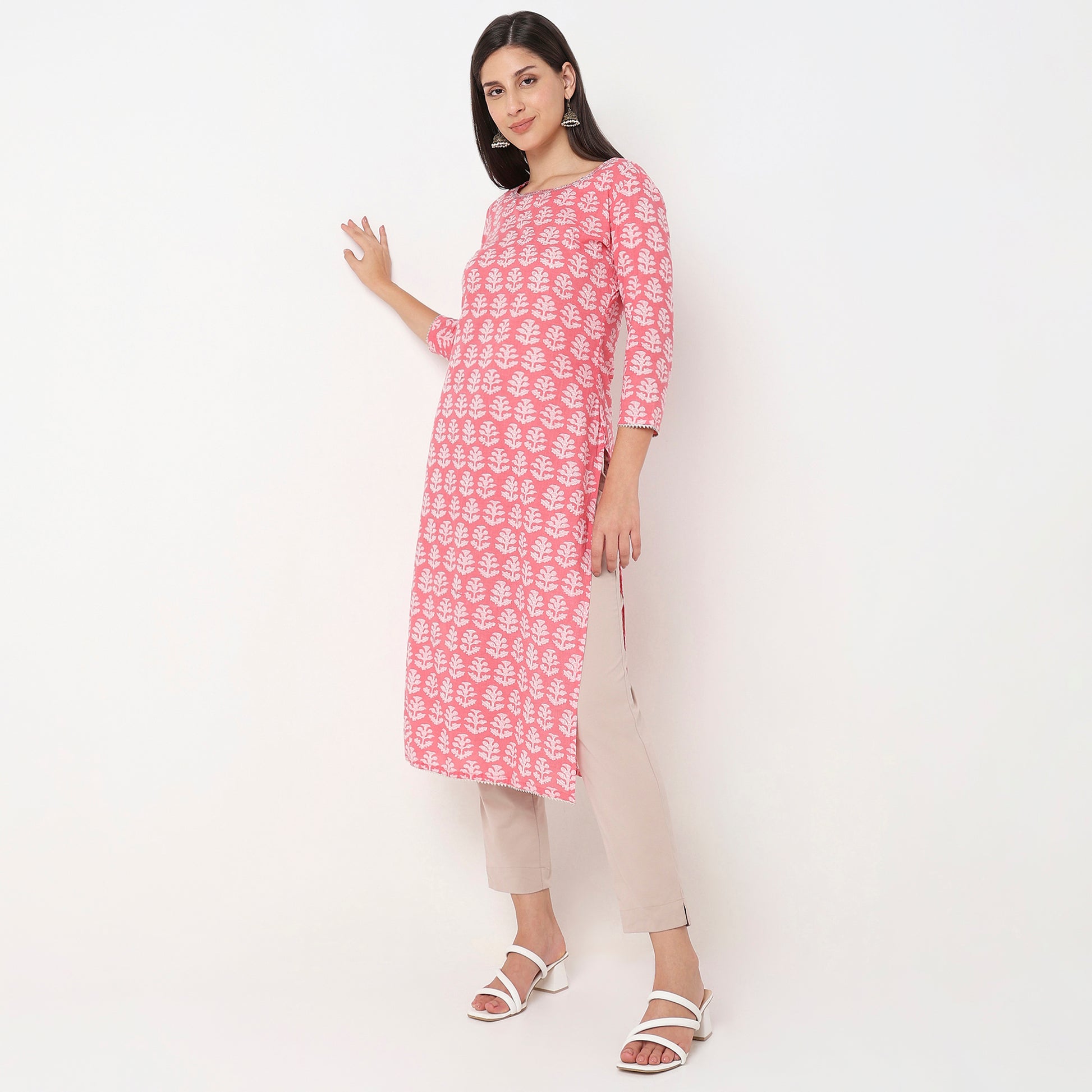 Slim Fit Solid Mid Rise Ethnic Pants