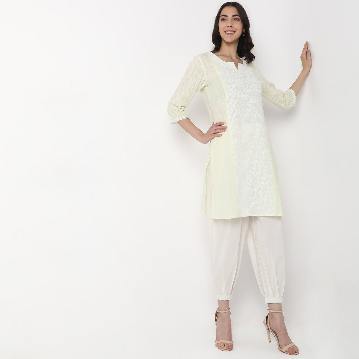 Relaxed Fit Solid High Rise Ethnic Pants