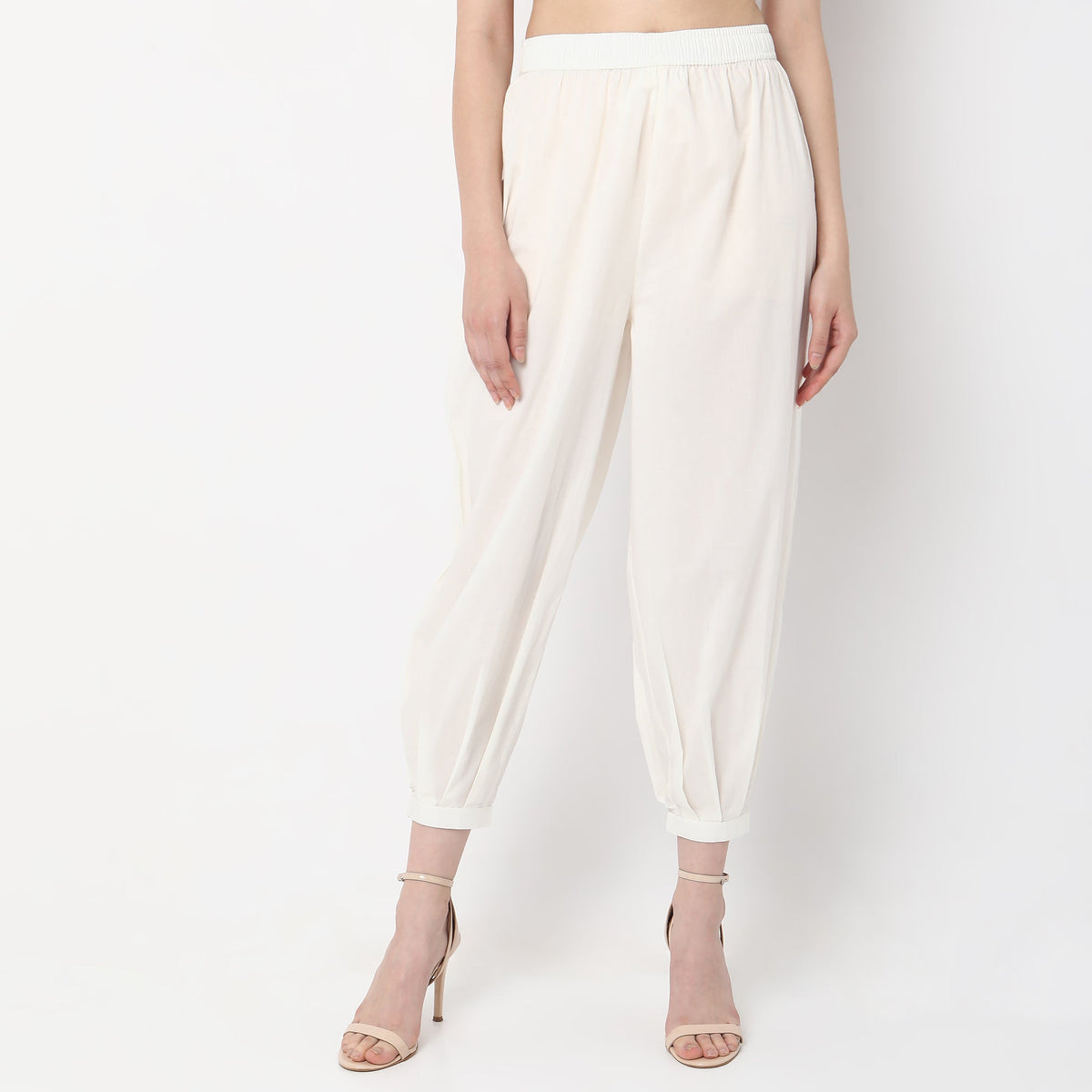 Relaxed Fit Solid High Rise Ethnic Pants