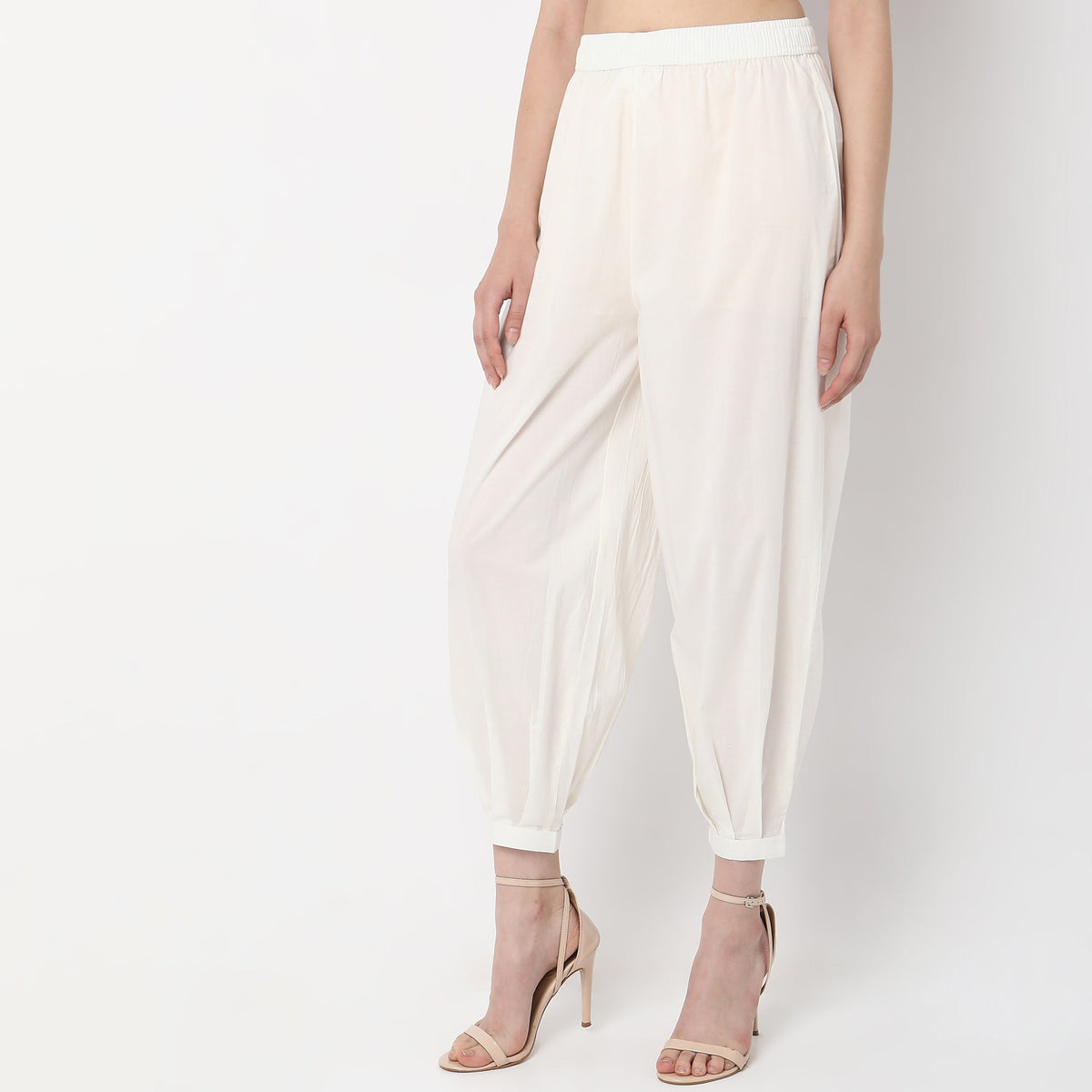 Relaxed Fit Solid High Rise Ethnic Pants