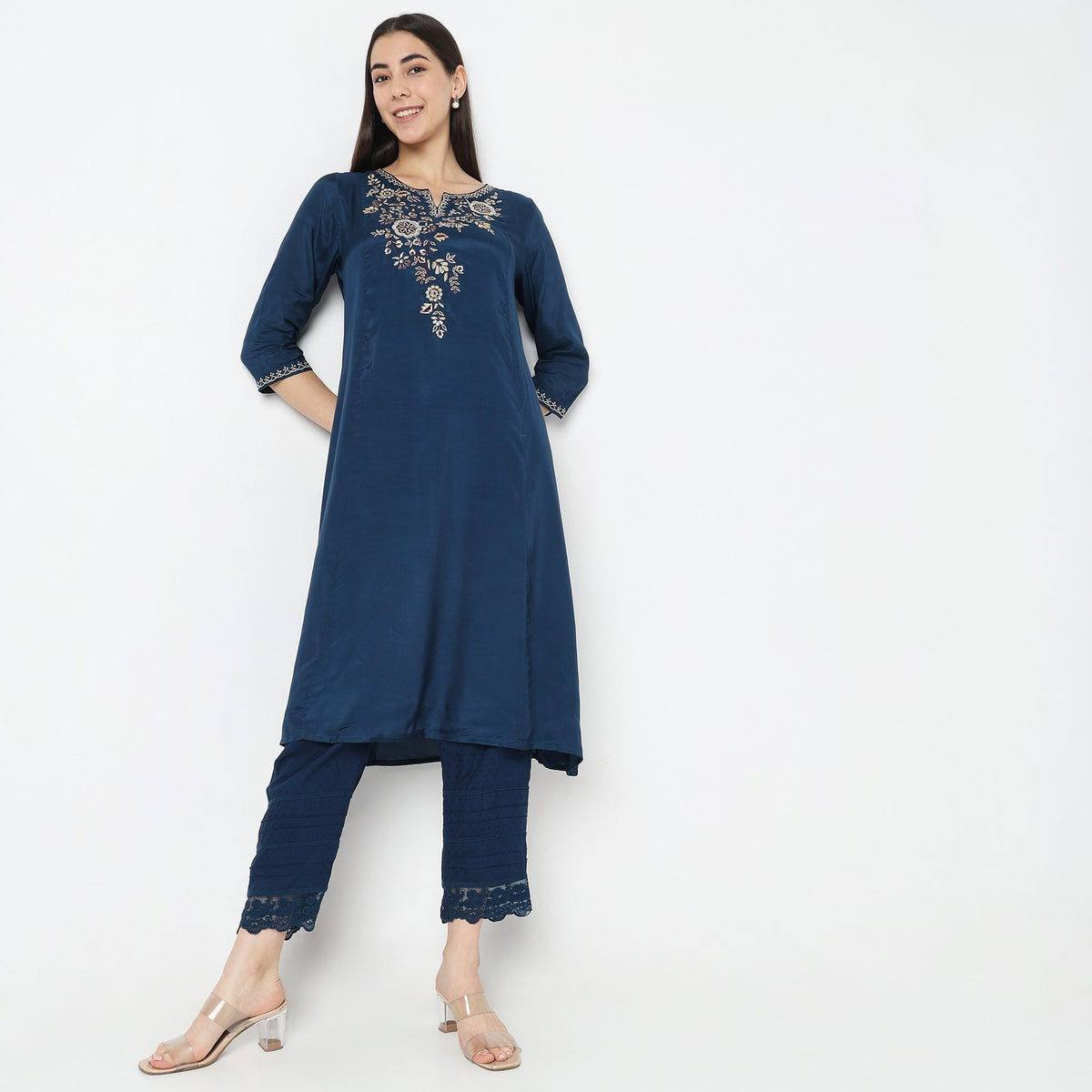 Straight Fit Solid  Ethnic Pants