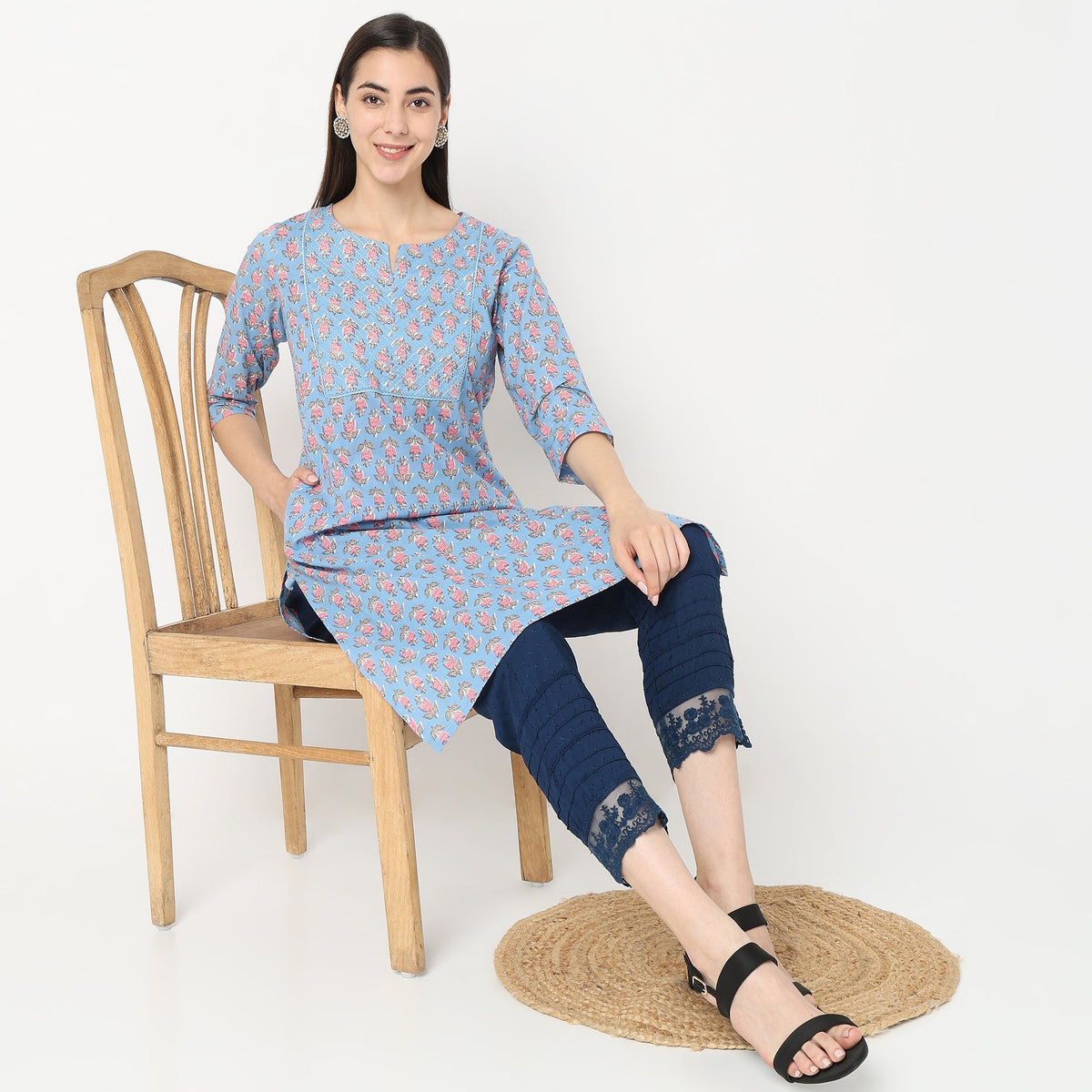 Straight Fit Solid  Ethnic Pants