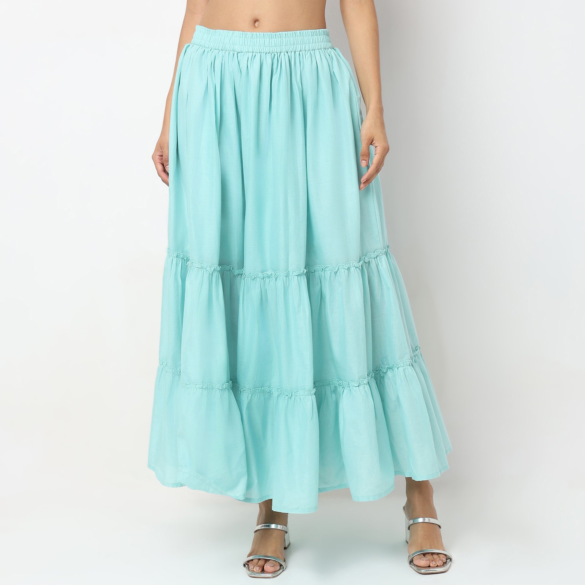 Flare Fit Solid Mid Rise Skirts