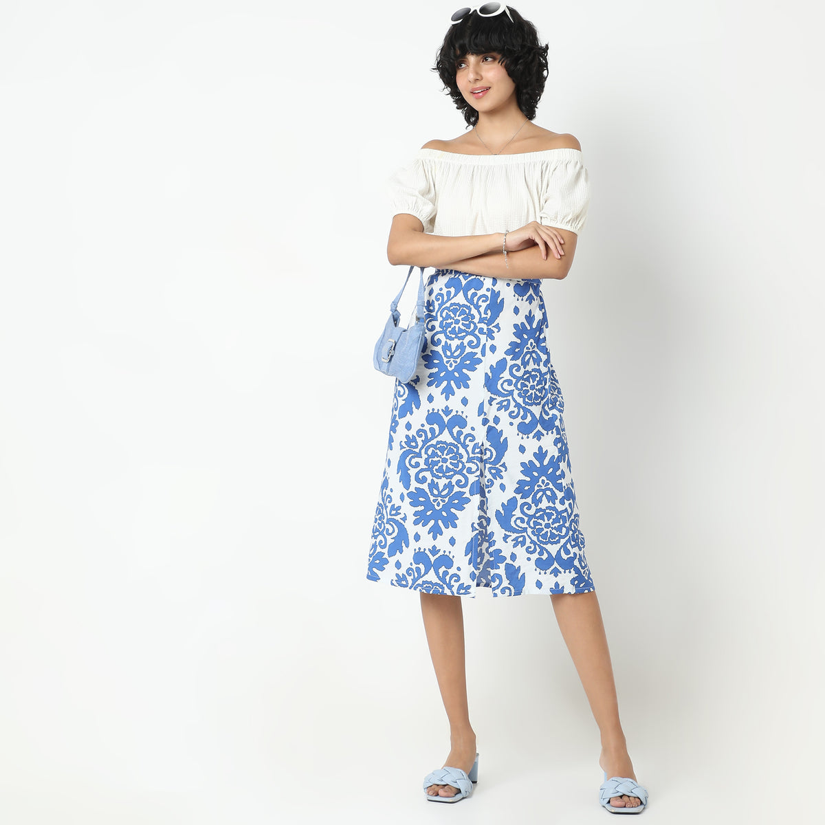 Straight Fit Printed Mid Rise Skirts