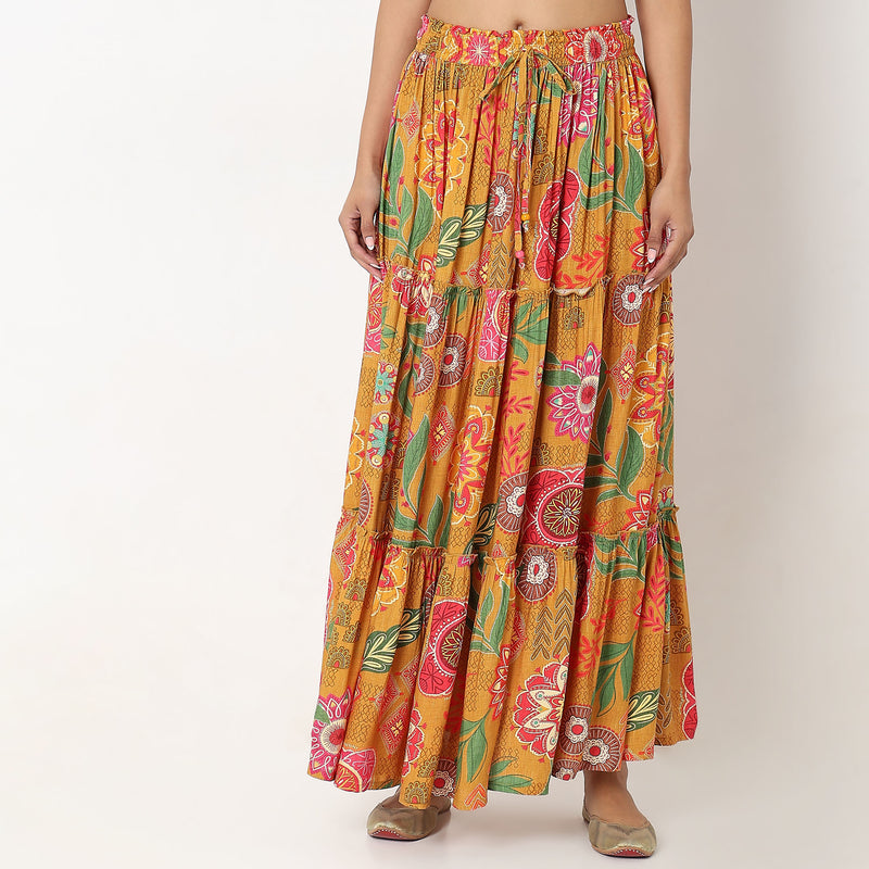 Flare Fit Printed Mid Rise Skirts