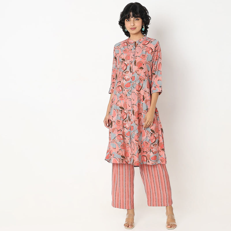 Flare Fit Printed Kurta With Pant Set