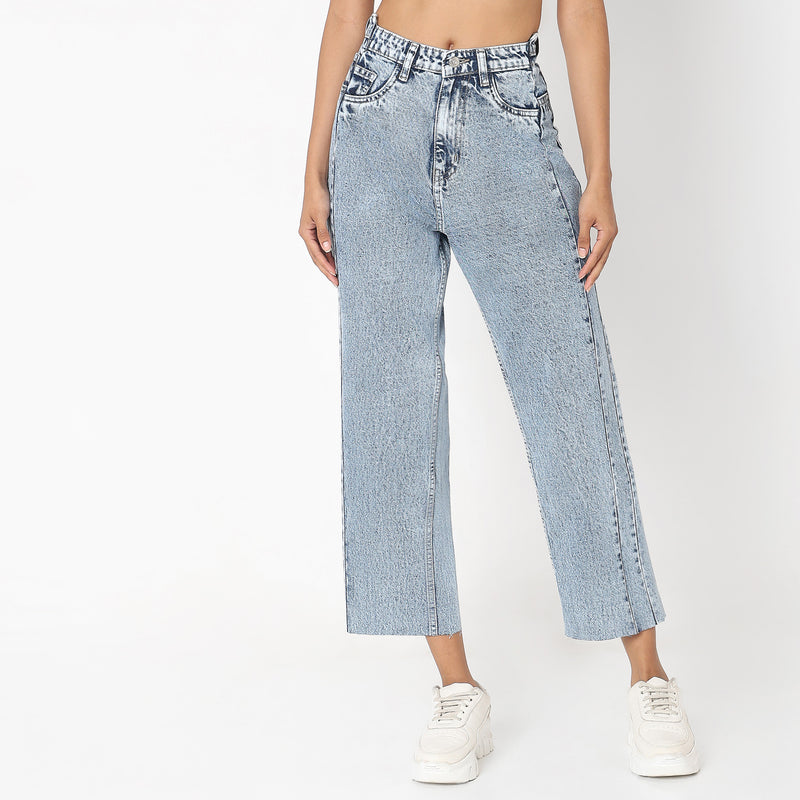 Straight Fit Solid High Rise Jeans