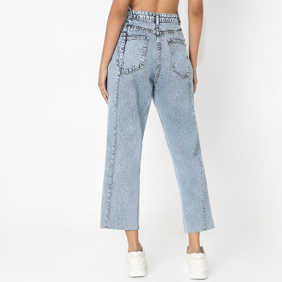 Straight Fit Solid High Rise Jeans