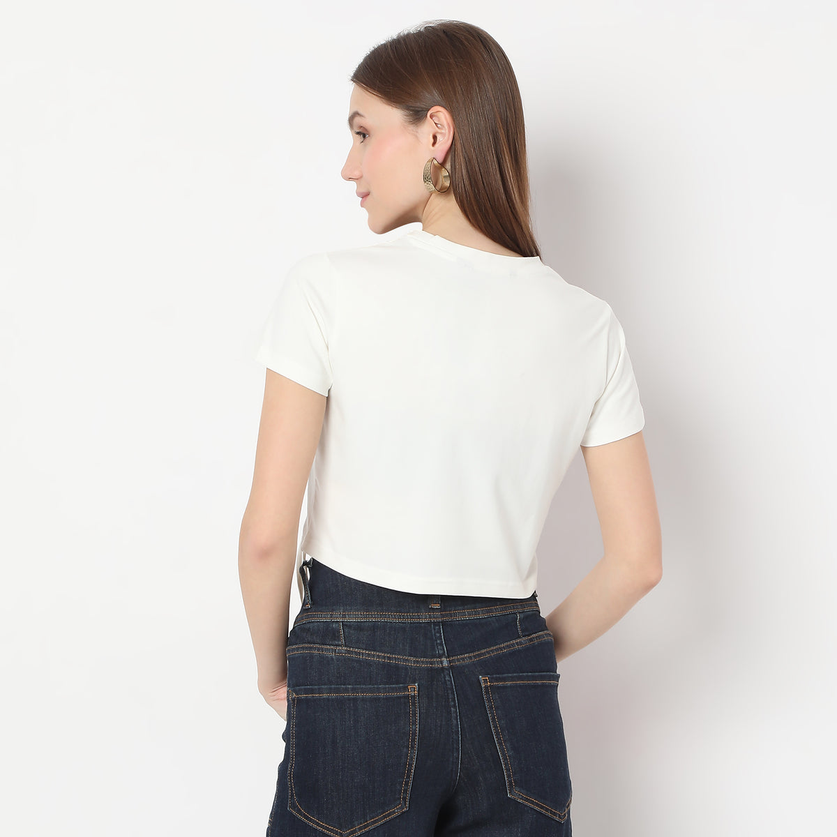 Fitted Colour Pop Short Sleeve with Rivets On Front Crop T-Shirt