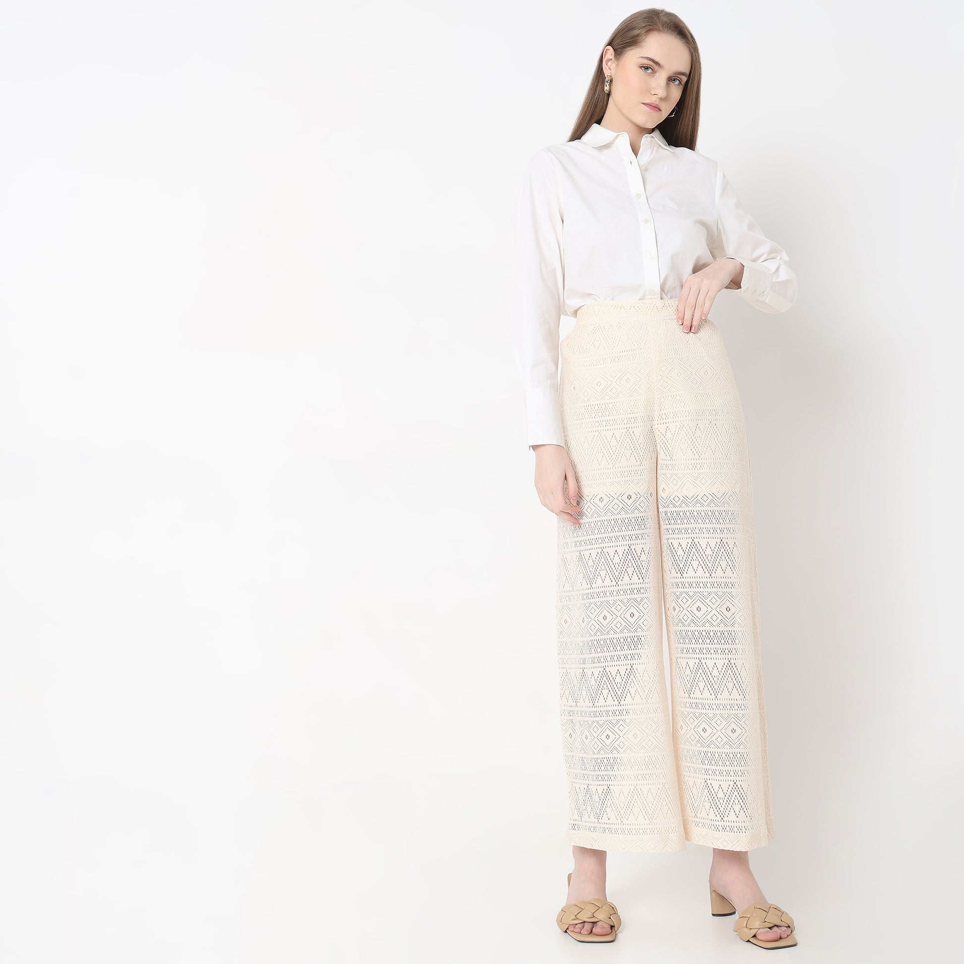 Flare Fit Solid Mid Rise Palazzos