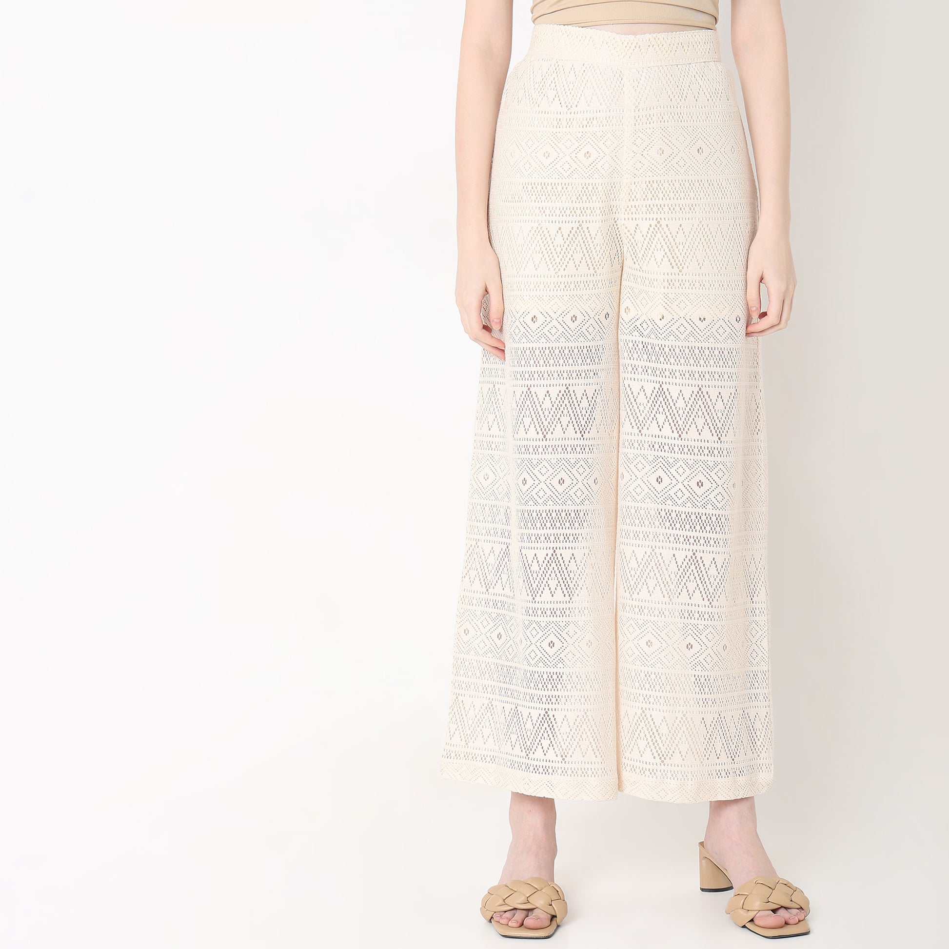 Flare Fit Solid Mid Rise Palazzos