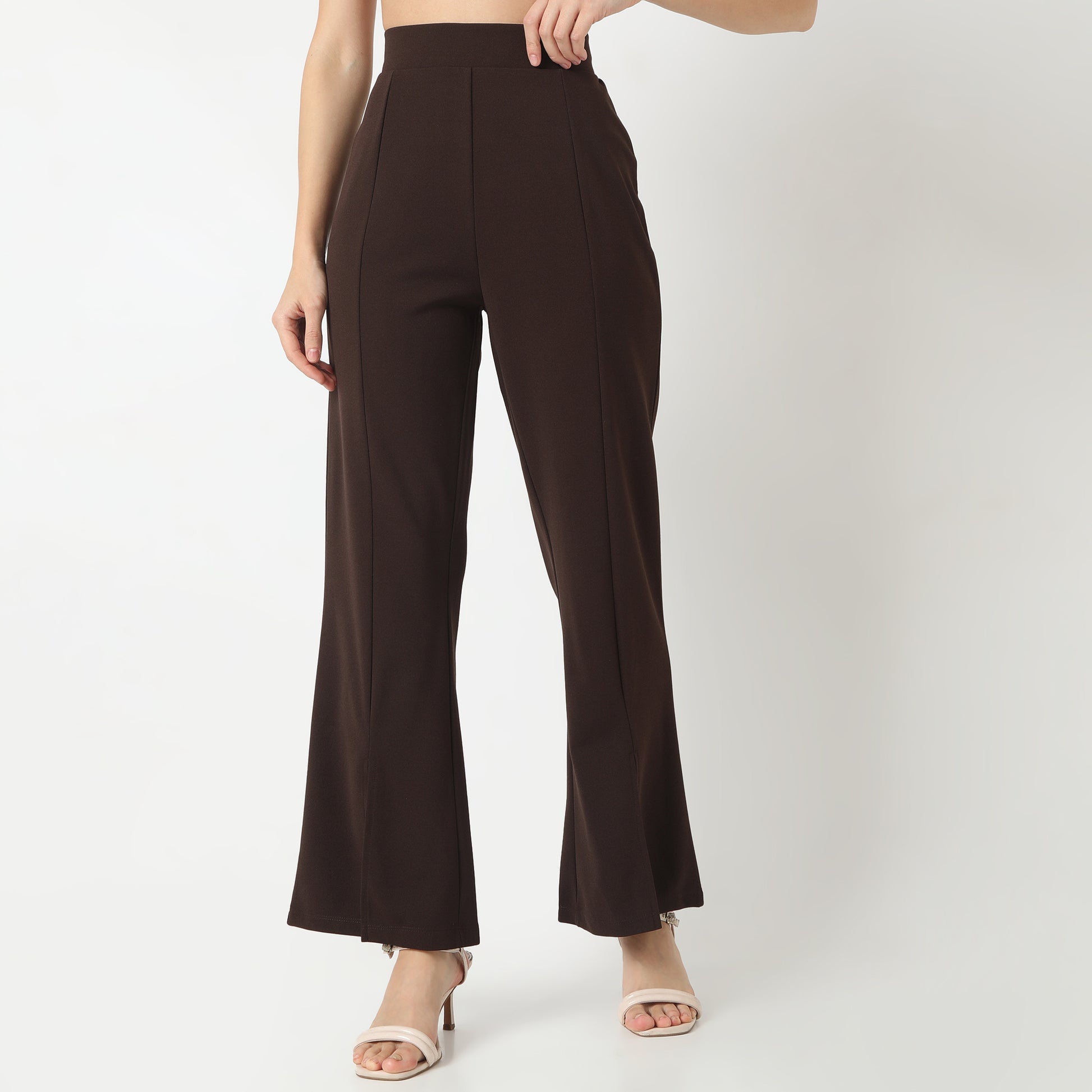Flare Fit Solid Mid Rise Palazzos