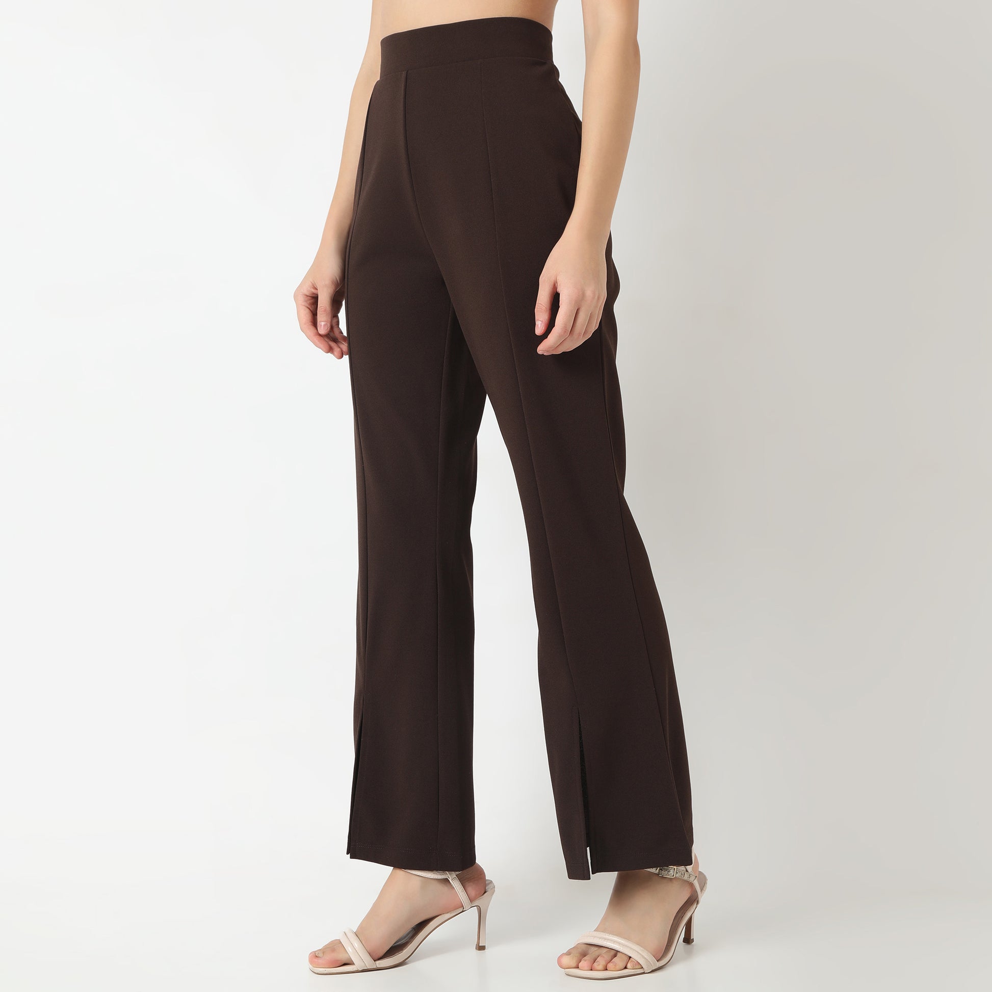 Flare Fit Solid Mid Rise Palazzos