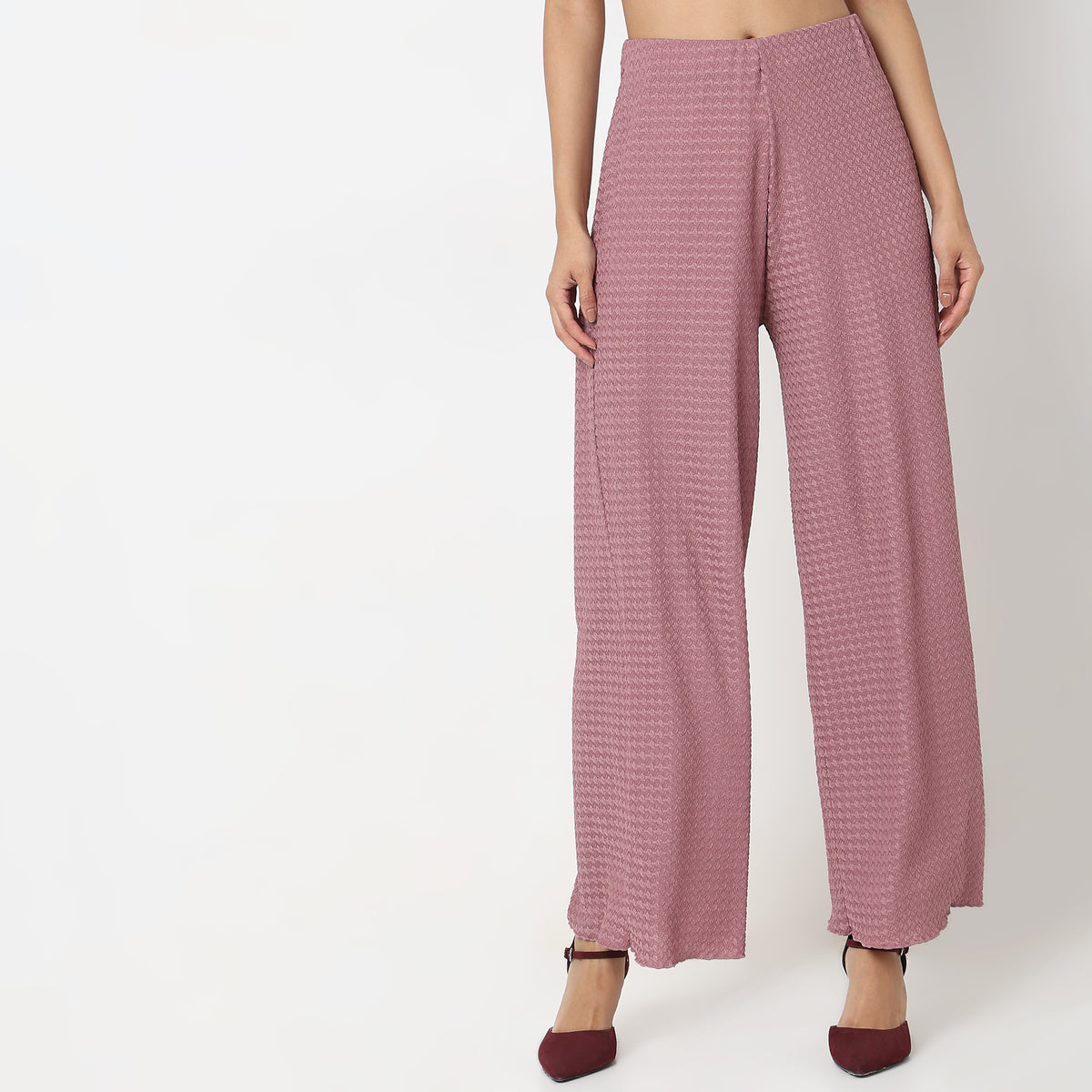 Flare Fit Solid Mid Rise Palazzos