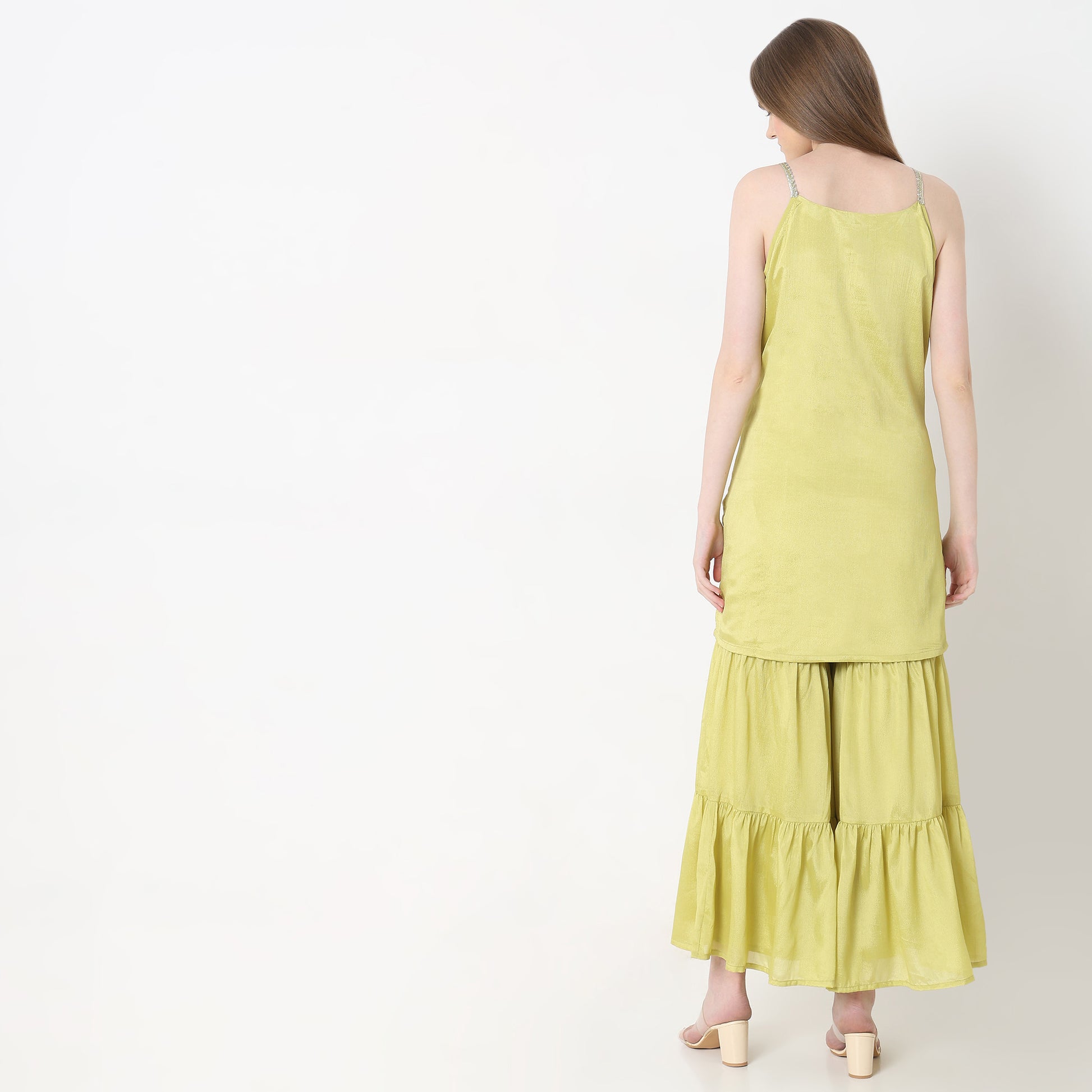 Straight Fit Embroidered Top with Palazzo & with Dupatta Set