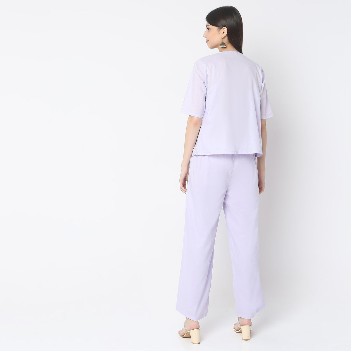 Straight Fit Solid Top with Pant & with Shrug Set