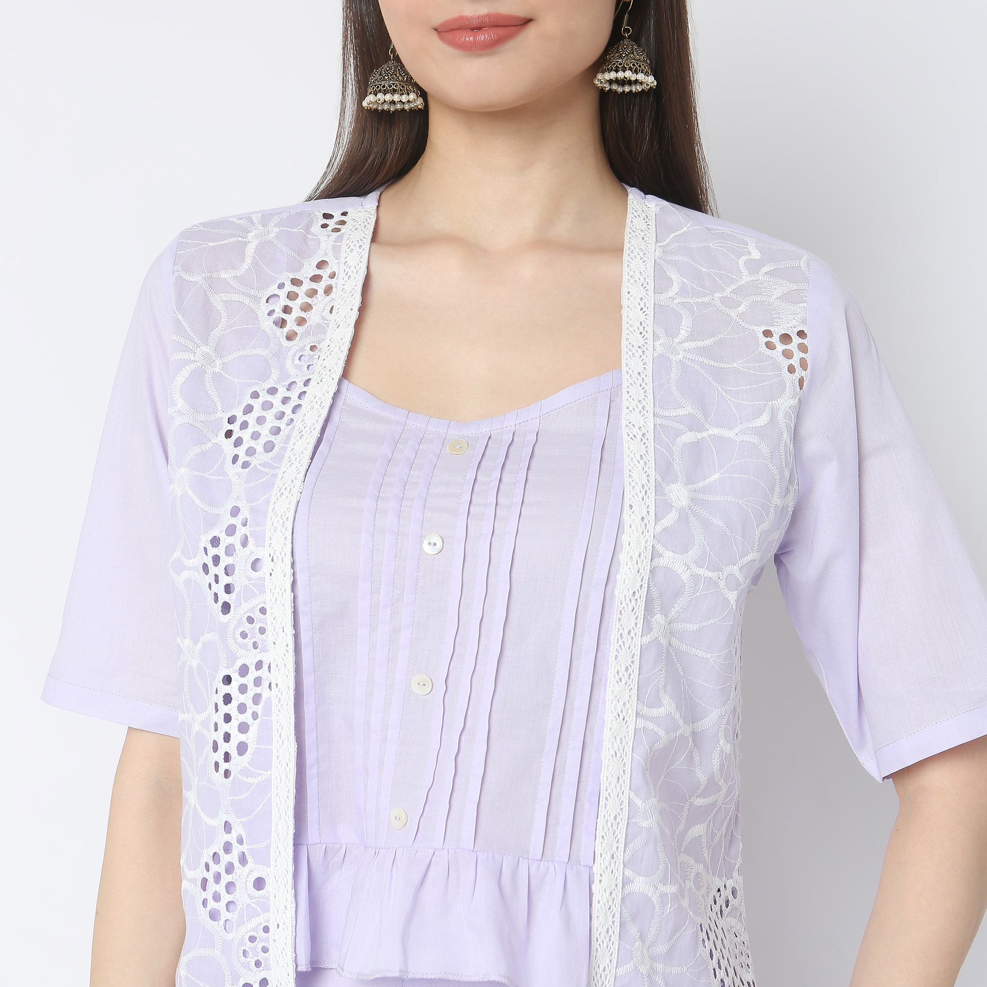 Straight Fit Solid Top with Pant & with Shrug Set