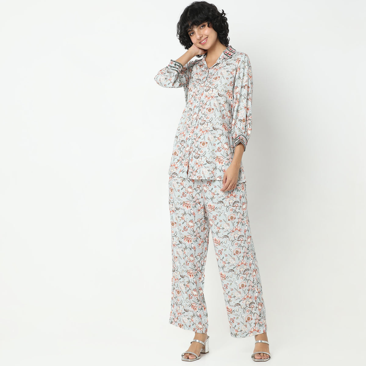 Straight Fit Printed Tunic Shirt with Pant Set