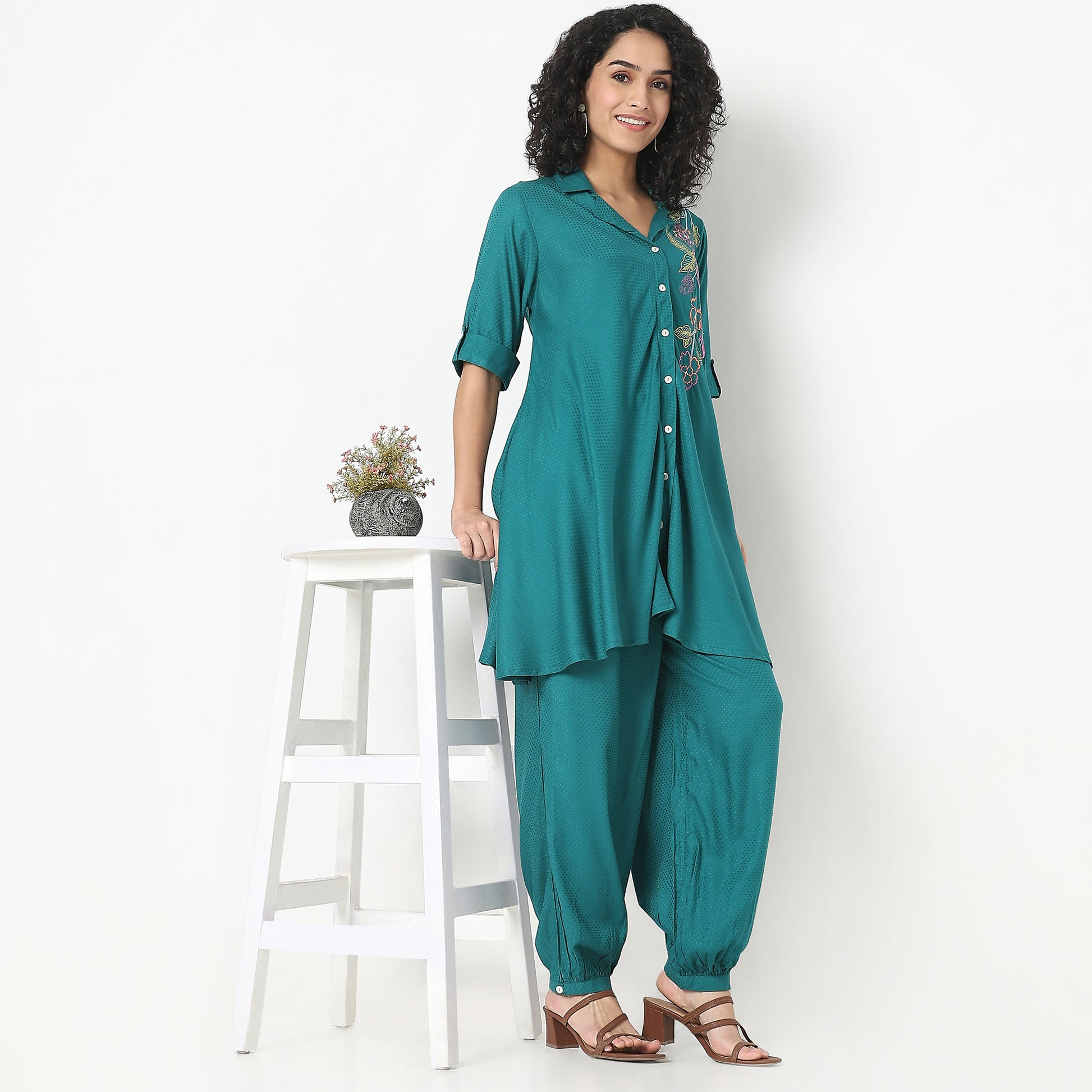 Regular Fit Embroidered Kurta with Pant Set
