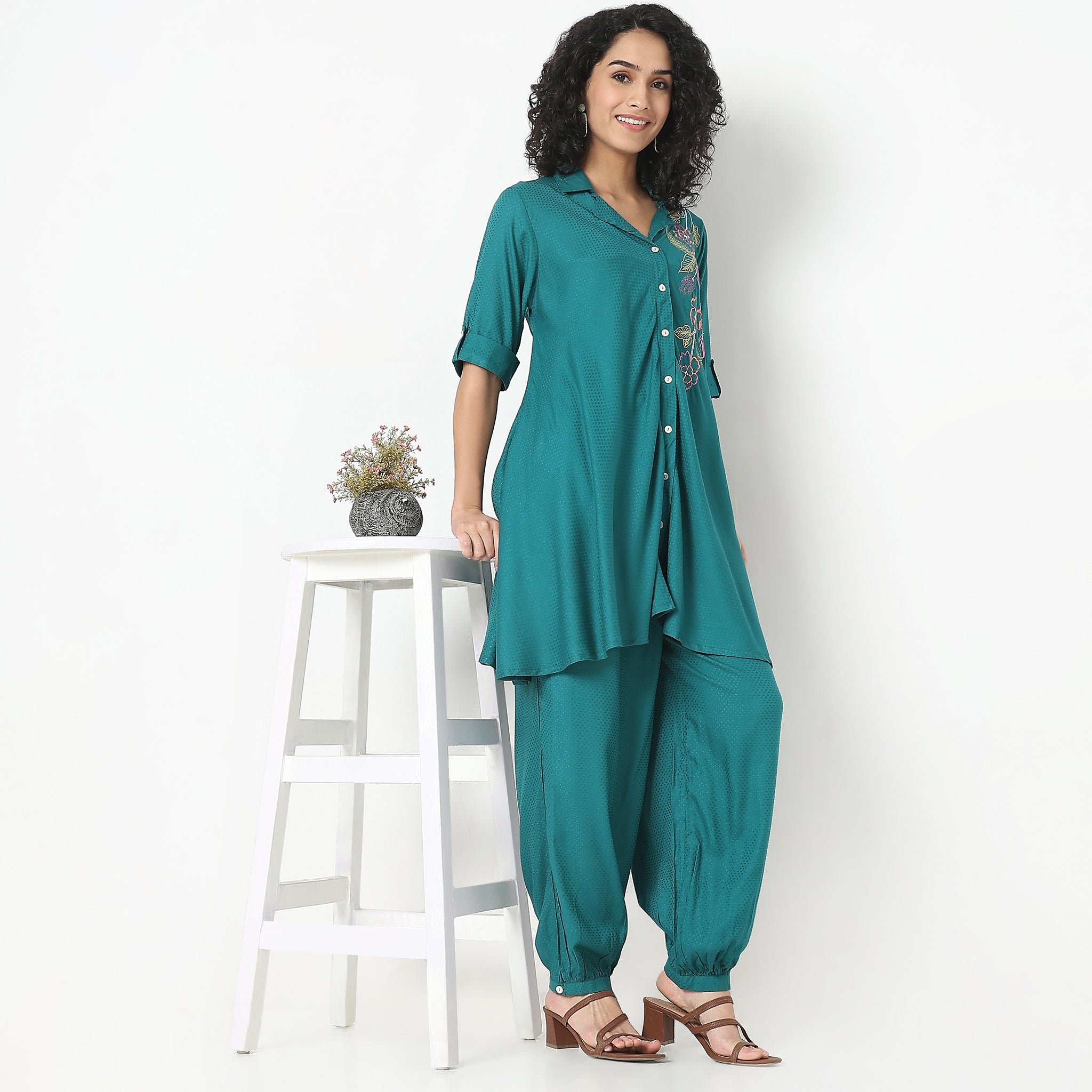 Regular Fit Embroidered Kurta with Pant Set