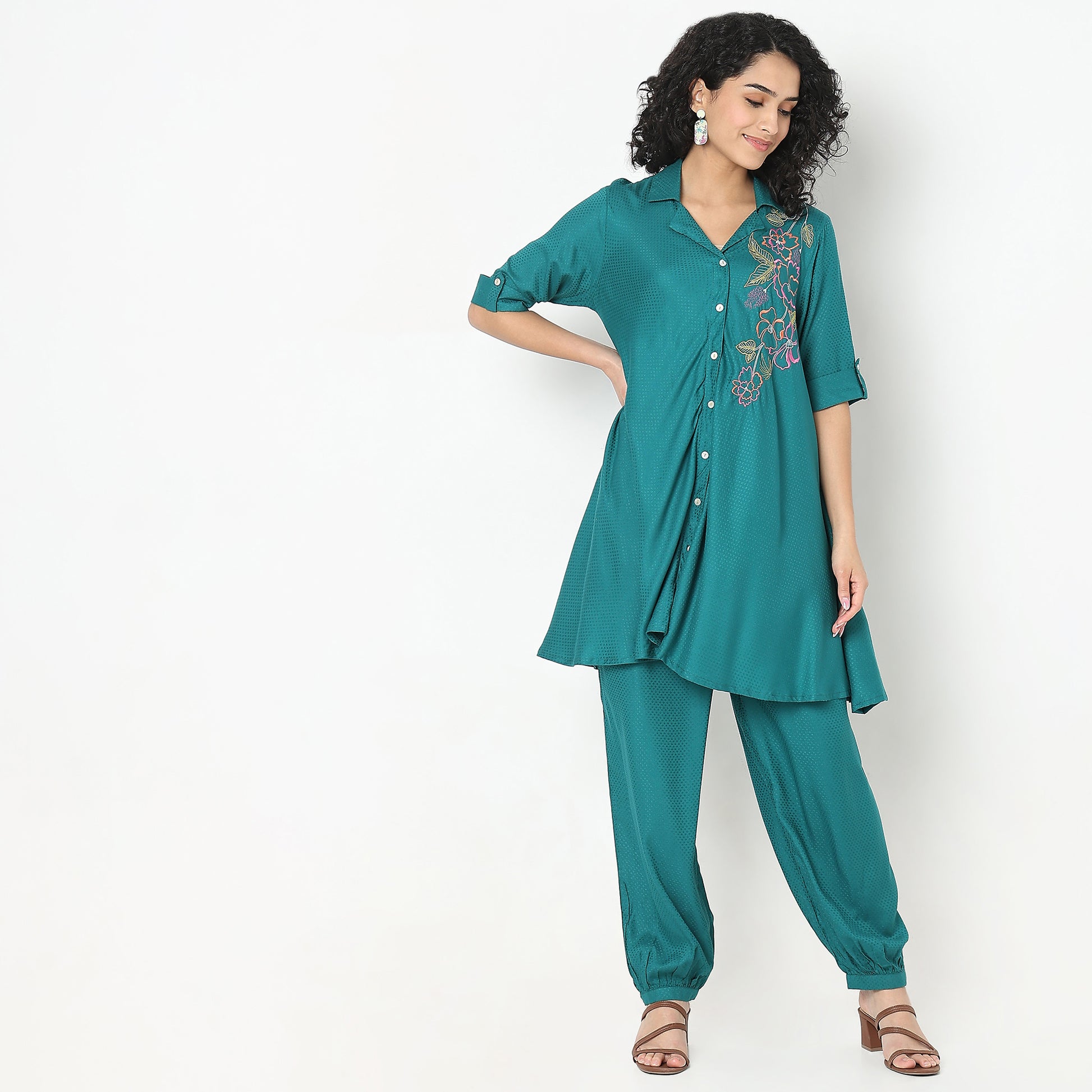Regular Fit Embroidered Kurta with Pant Set