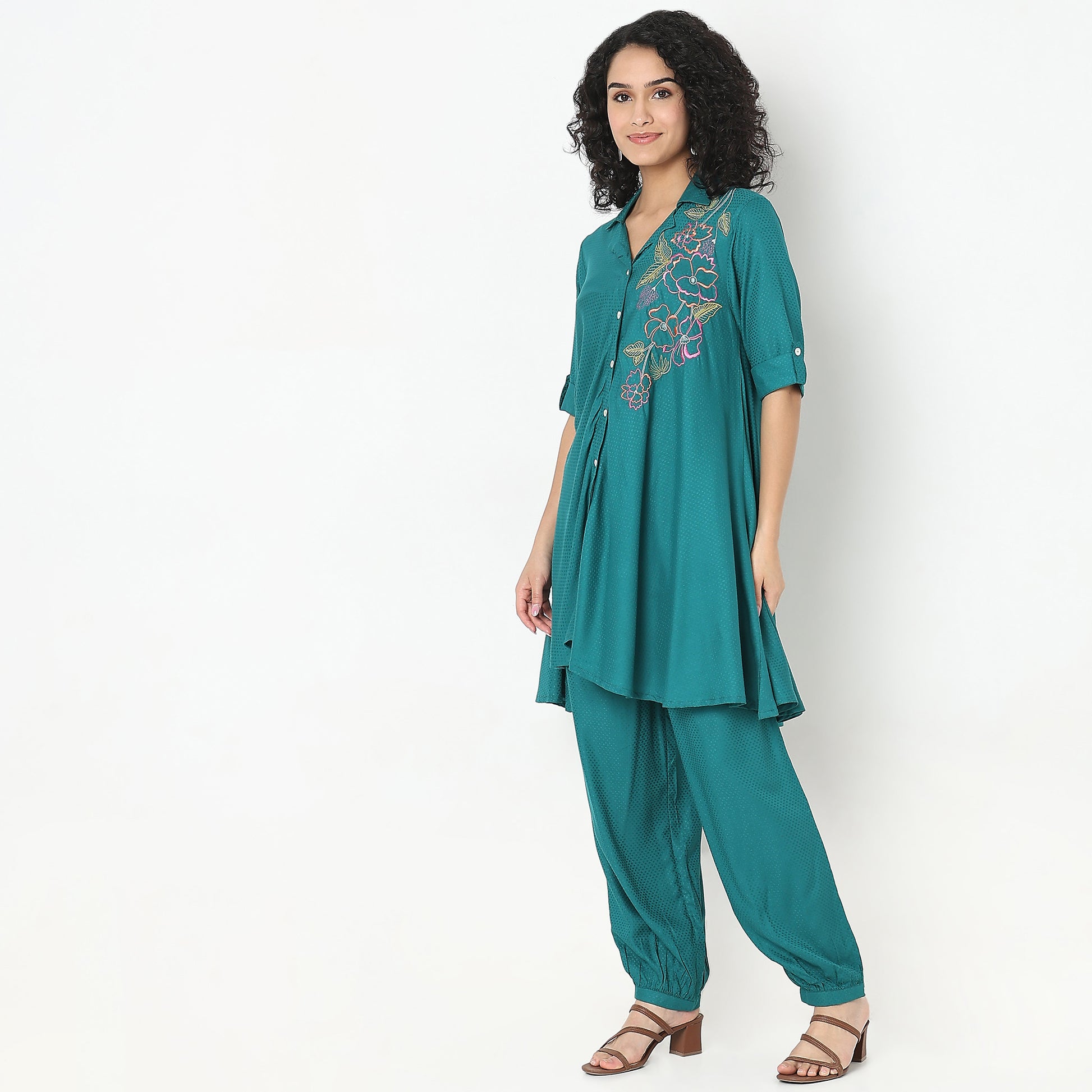 Regular Fit Embroidered Kurta with Pant Set