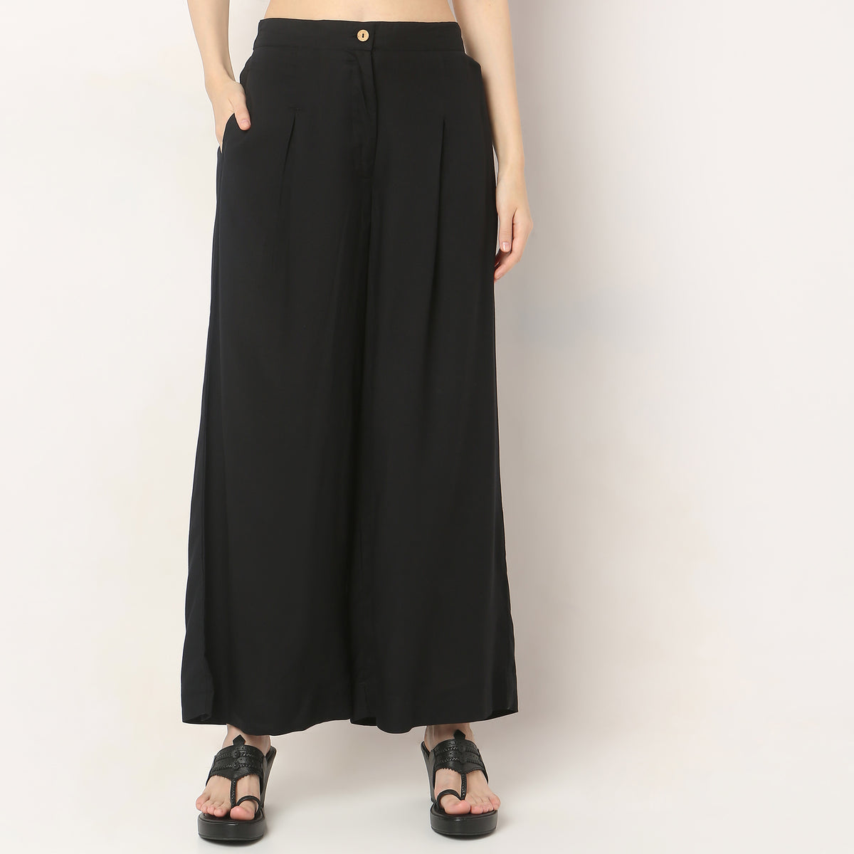 Flare Fit Solid Crop Top with Pant Set