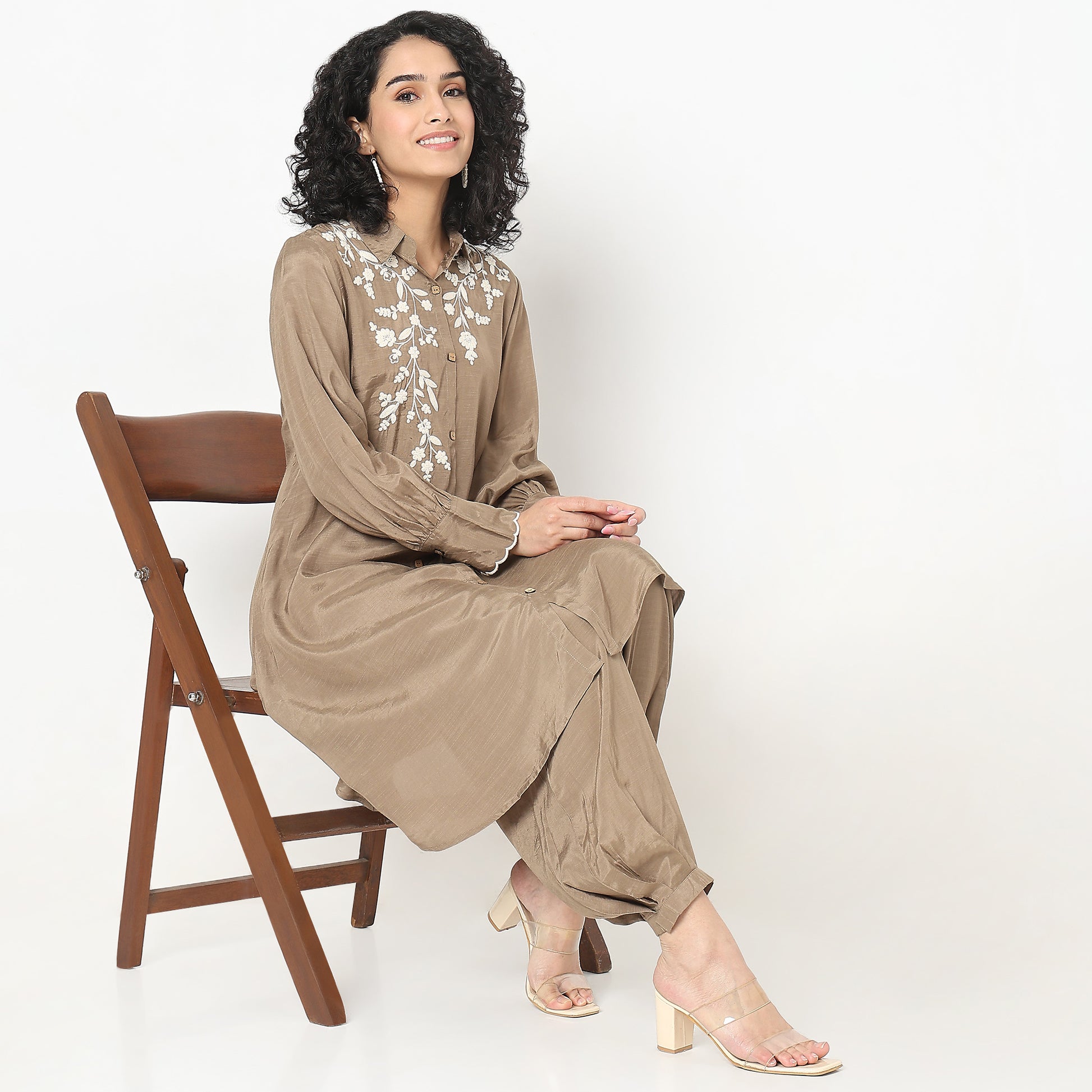Regular Fit Embroidered Kurta with Pant Set