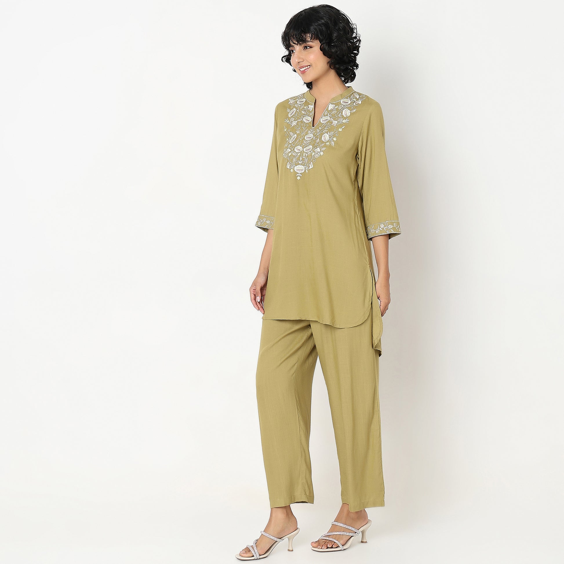Regular Fit Embroidered Kurta with Palazzo Set