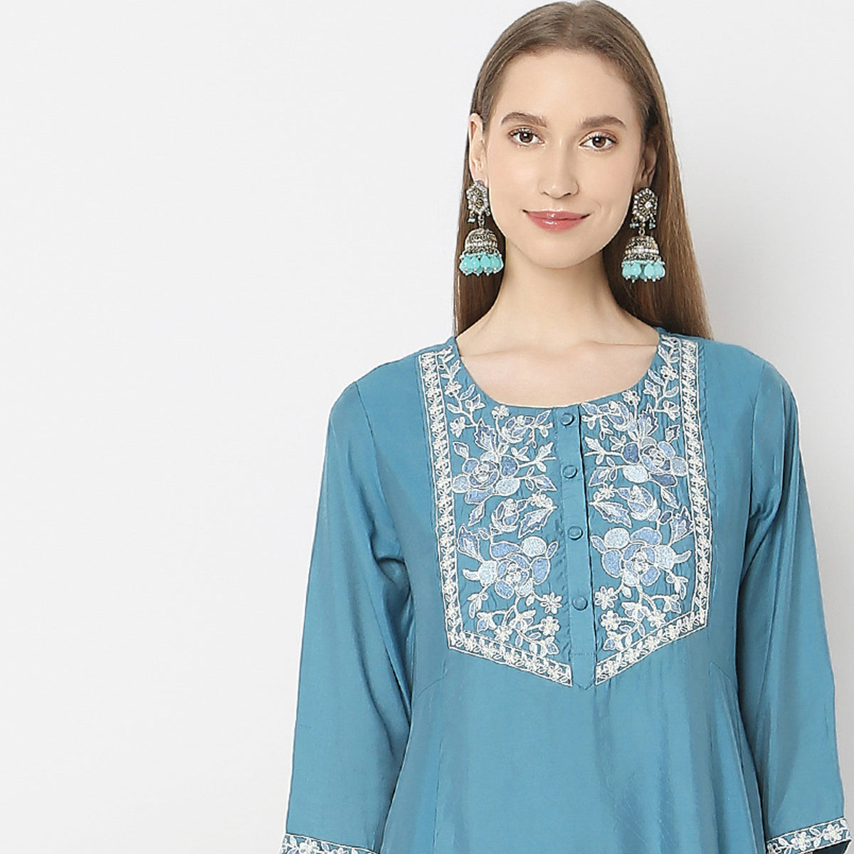 Regular Fit Embroidered Kurta with Pant & with Dupatta Set