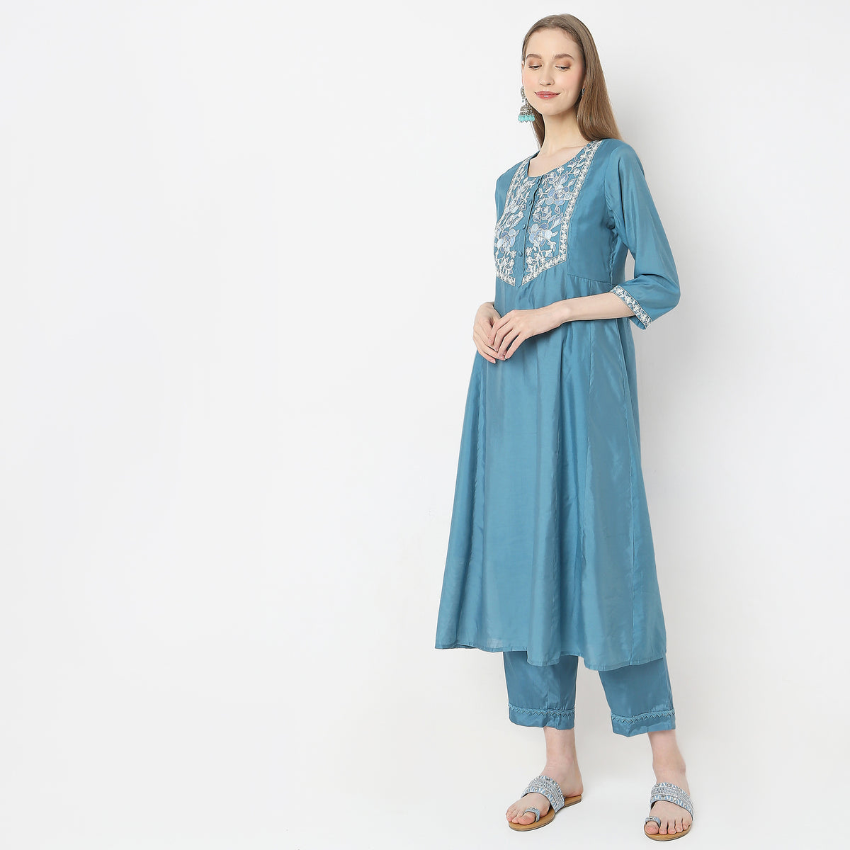 Regular Fit Embroidered Kurta with Pant & with Dupatta Set