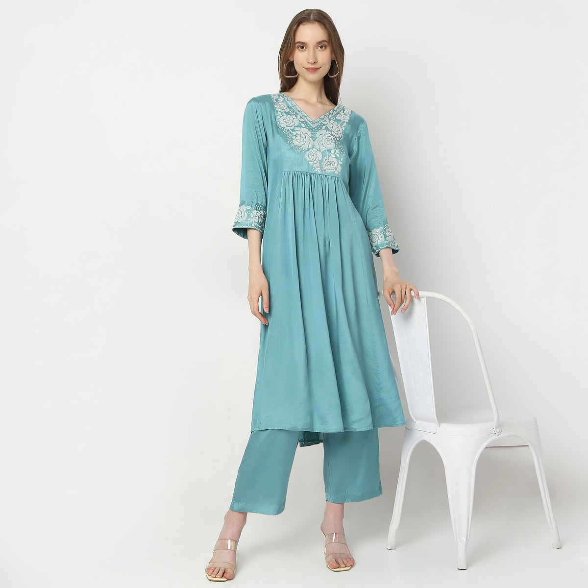 Flare Fit Embroidered Kurta with Pant Set