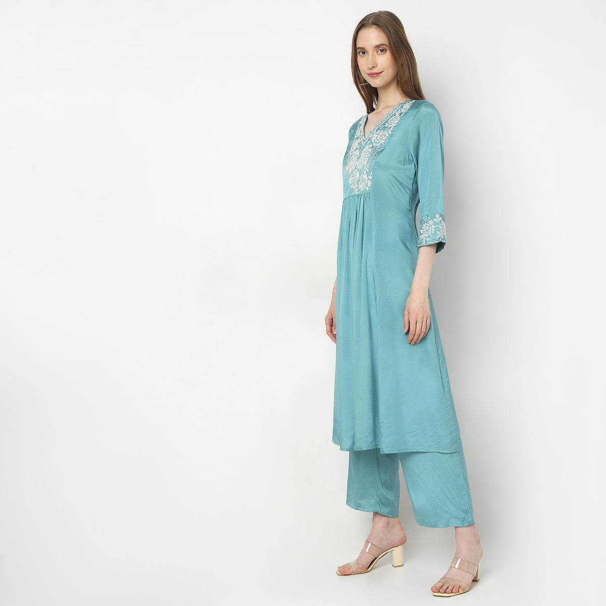 Flare Fit Embroidered Kurta with Pant Set