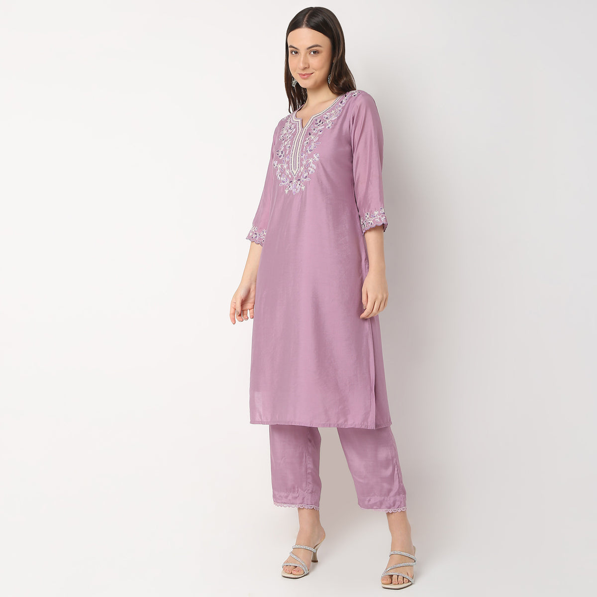 Regular Fit Embroidered Kurta and Pant with Dupatta Set