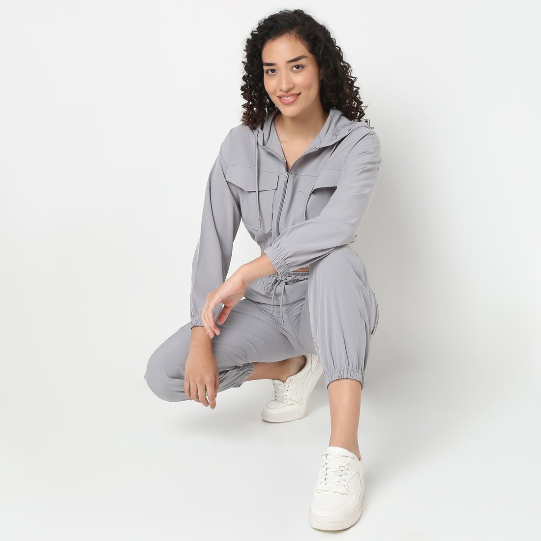 Athleisure Jacket with Frontal Zipper and Patch Pockets