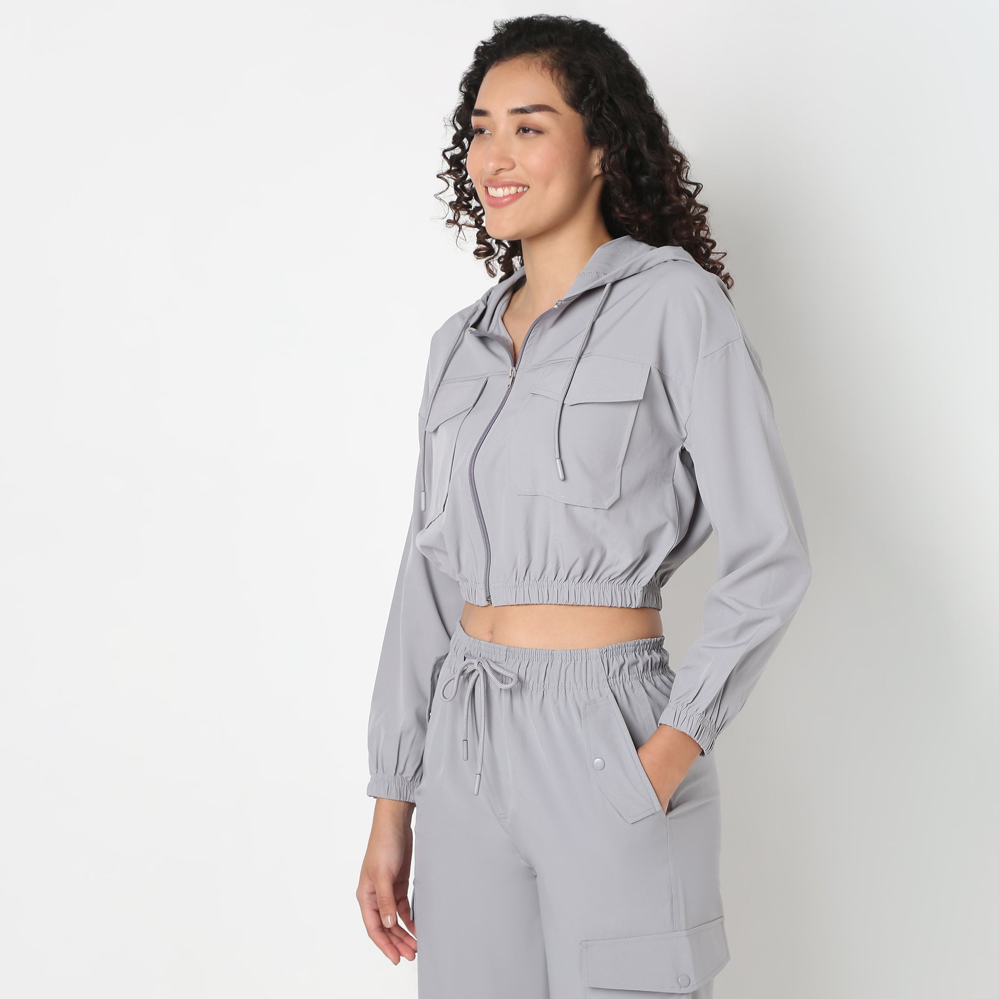 Athleisure Jacket with Frontal Zipper and Patch Pockets