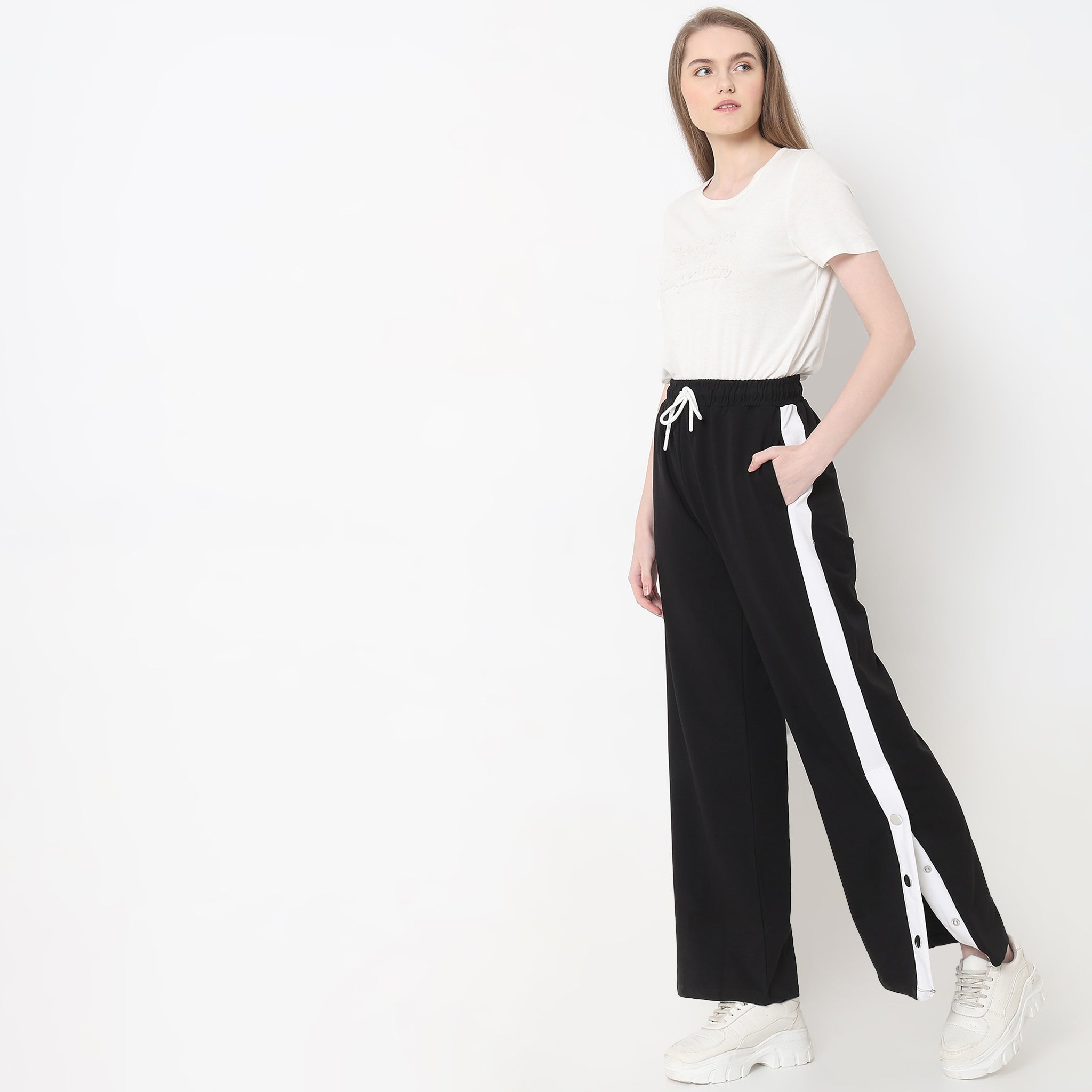 Regular Fit Solid High Rise Trackpants