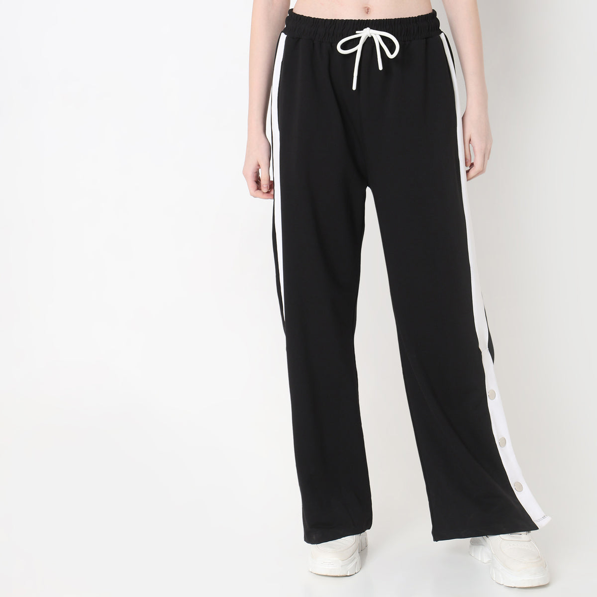 Regular Fit Solid High Rise Trackpants