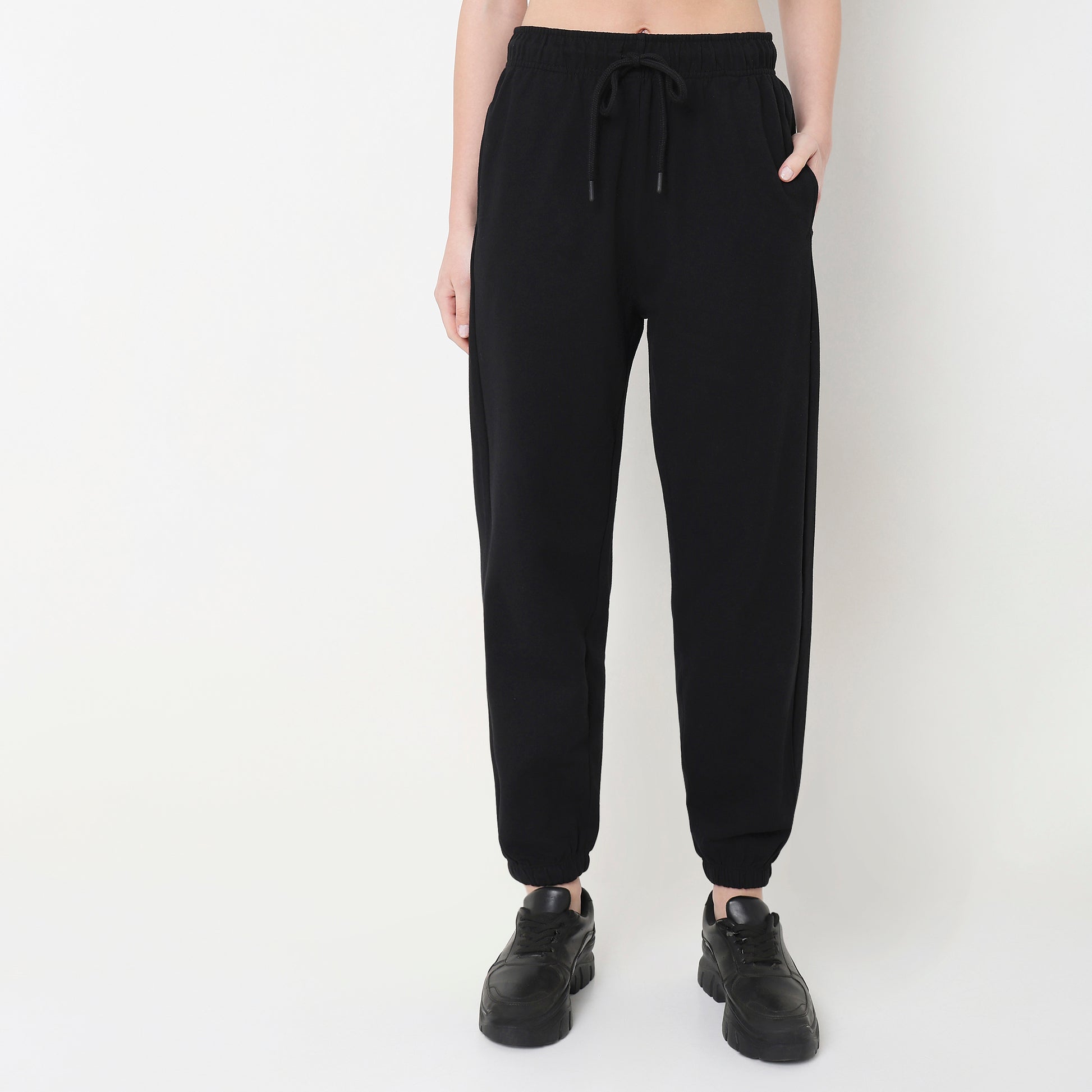 Regular Fit Solid High Rise Joggers