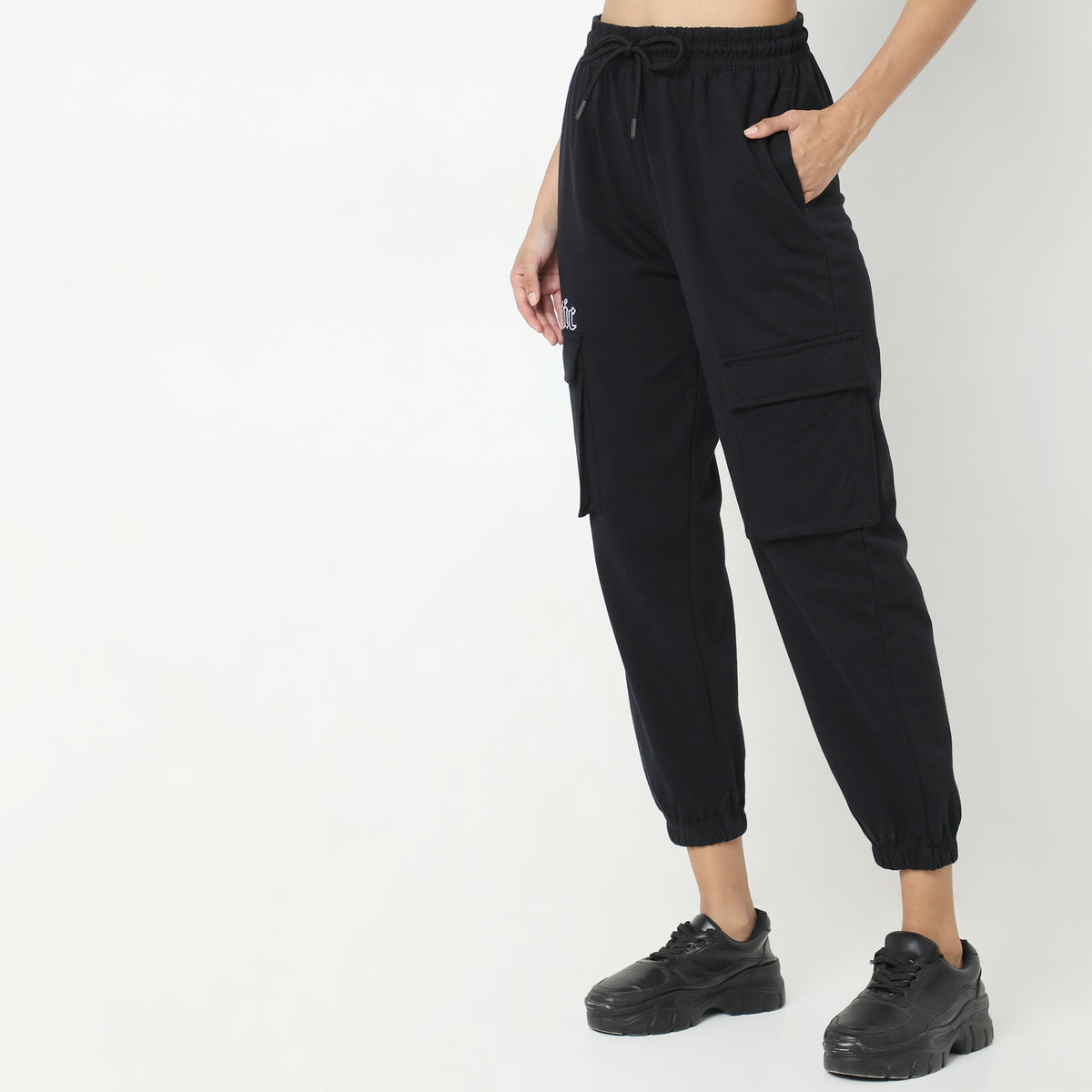 Regular Fit Embroidered High Rise Joggers