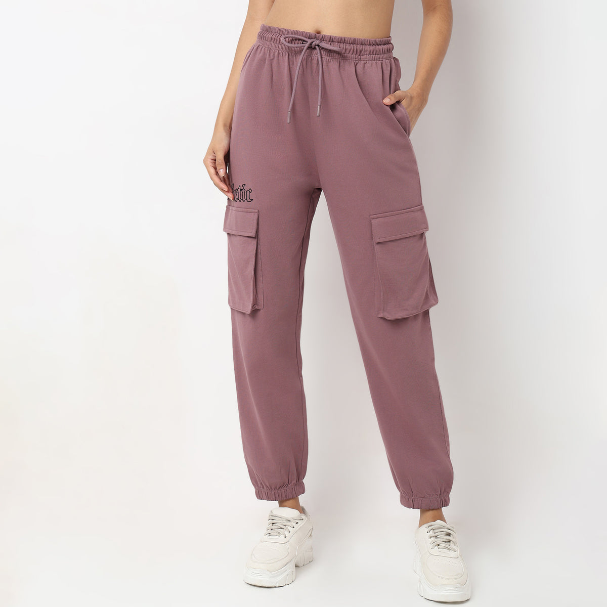 Regular Fit Embroidered High Rise Joggers