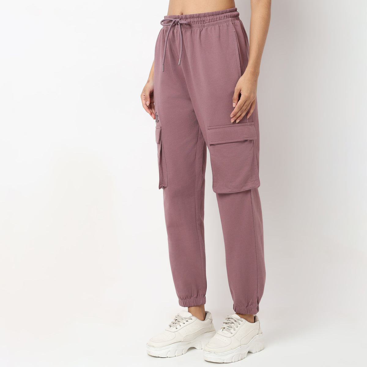 Regular Fit Embroidered High Rise Joggers