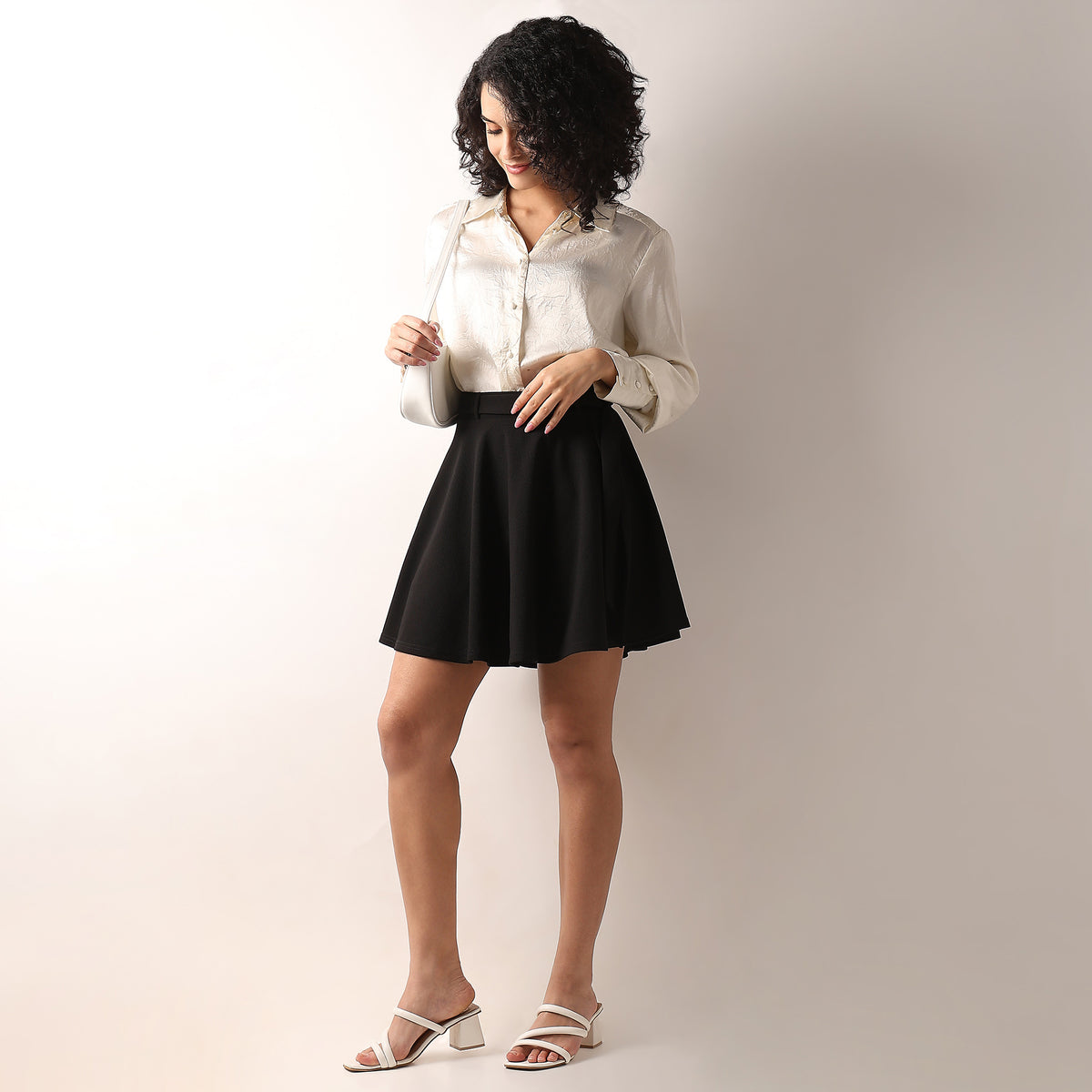 Flare Fit Solid Mid Rise Skirts